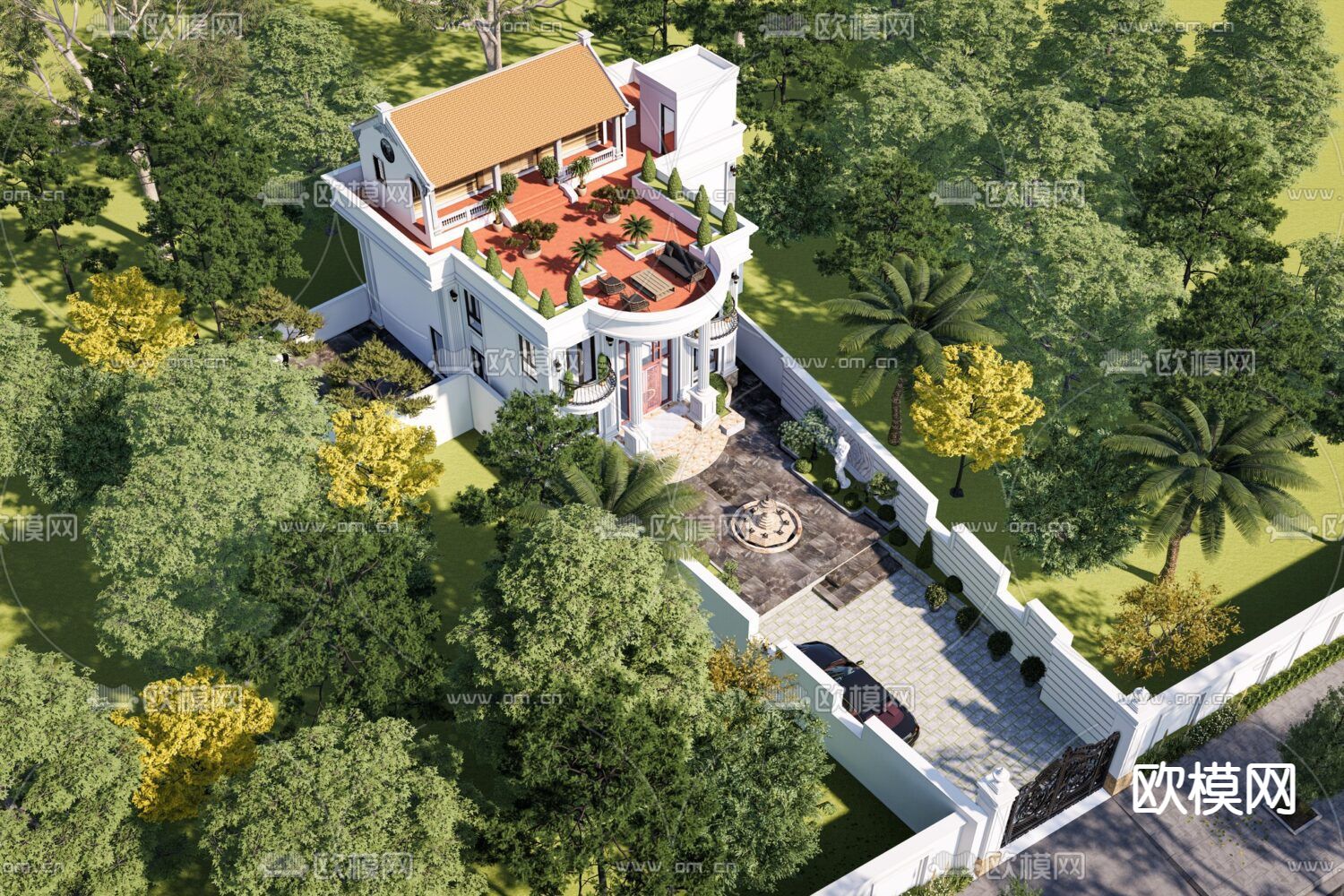 欧式别墅su模型下载（渲染图4）