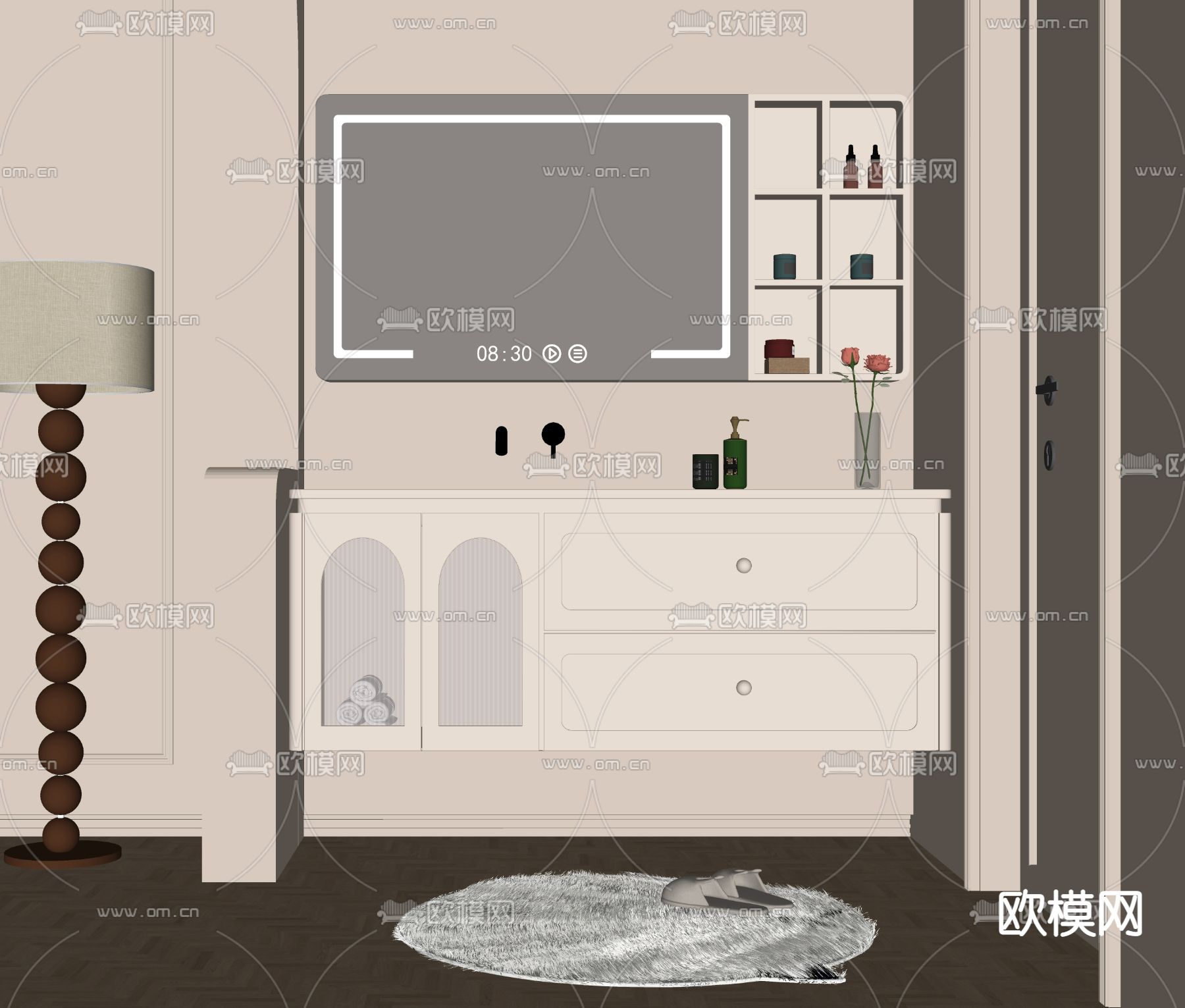 奶油风浴室柜su模型下载（渲染图2）