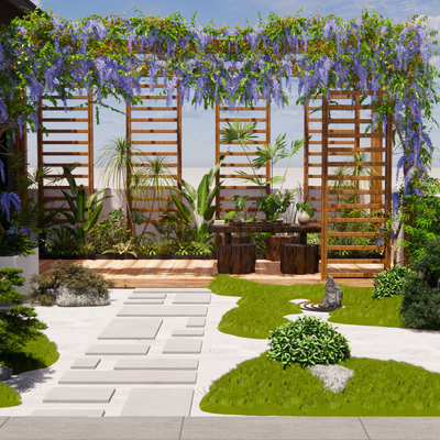 现代楼顶庭院花园su模型