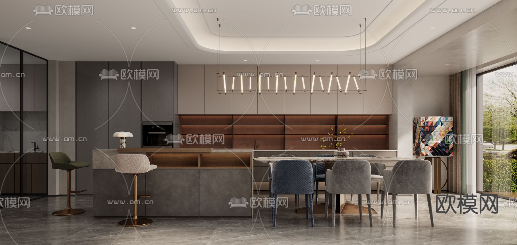 侘寂风客厅 餐厅3d模型下载（渲染图2）