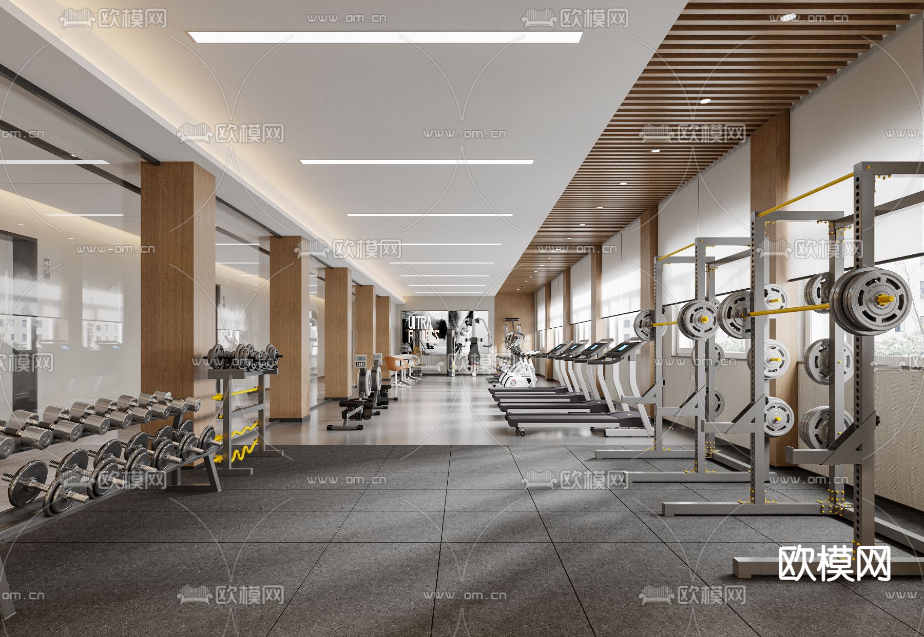 健身房 运动器材 跑步机3d模型下载（渲染图1）