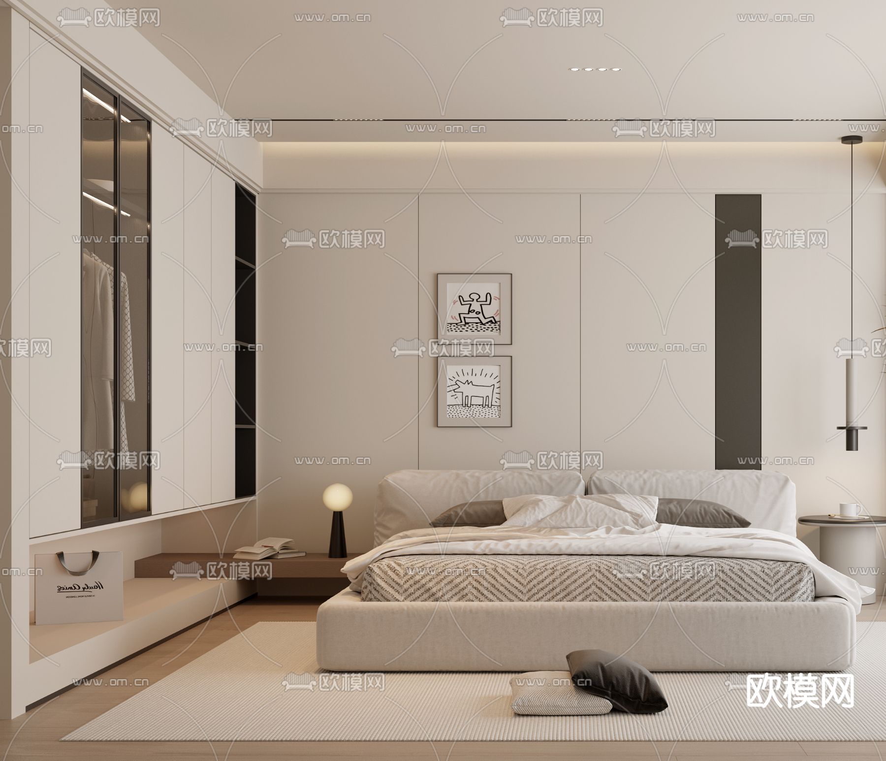 现代卧室 主人房3d模型下载（渲染图2）