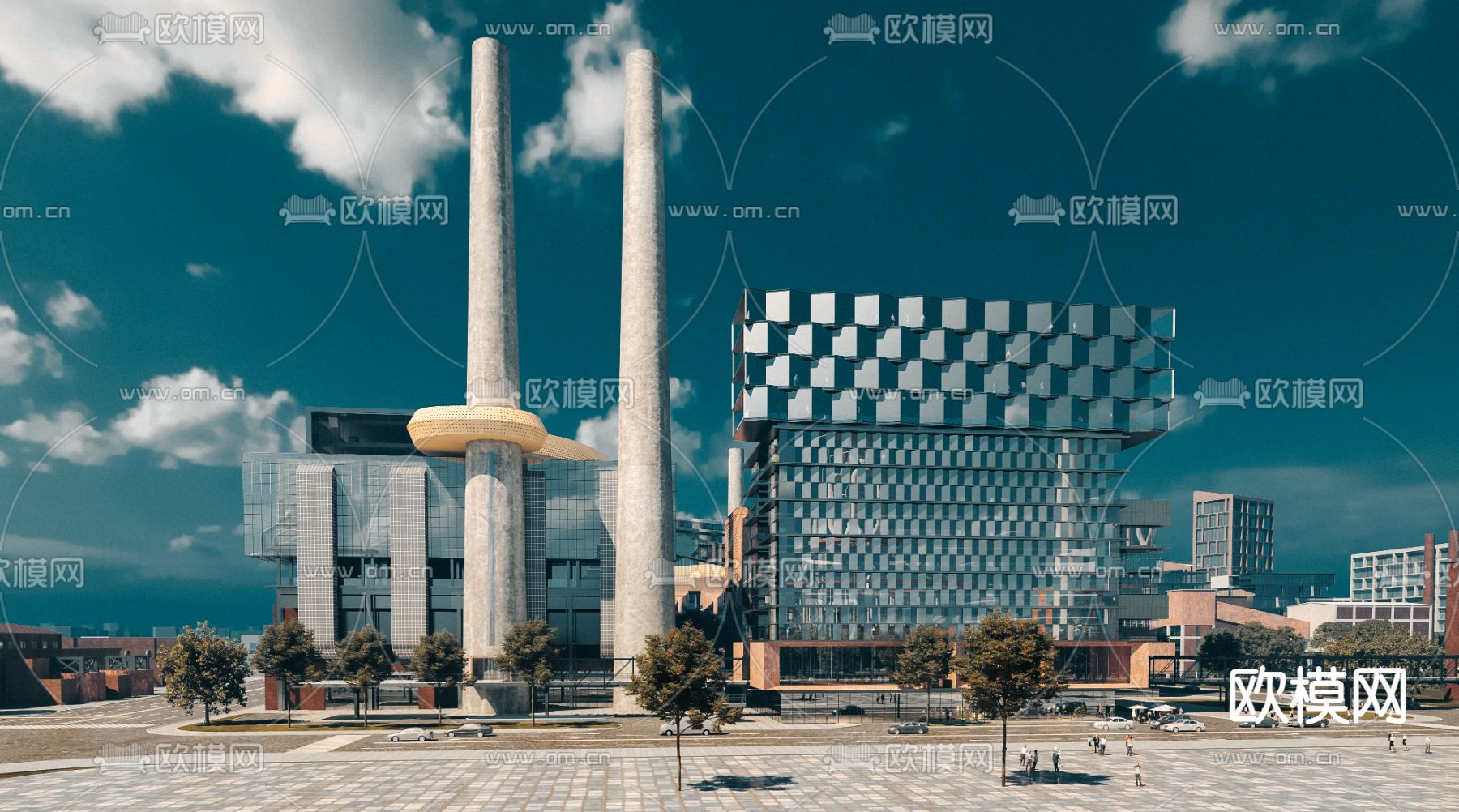 工业风办公楼外观3d模型下载