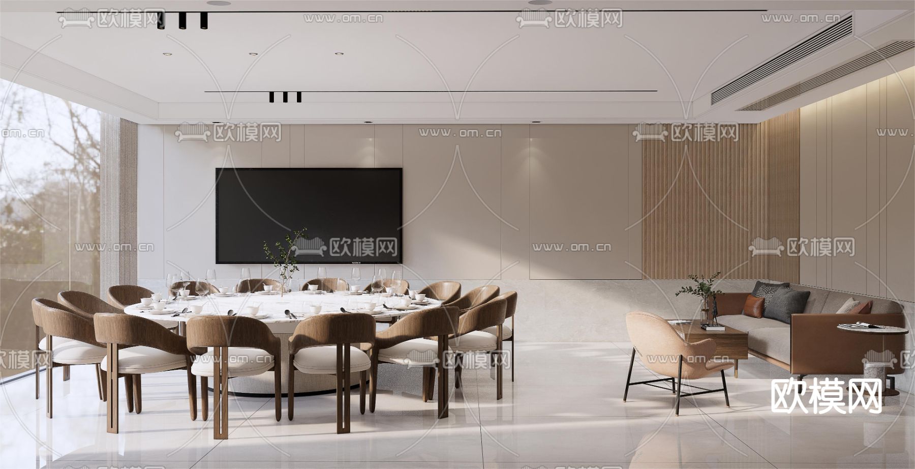 现代餐厅包间 包厢su模型下载（渲染图1）