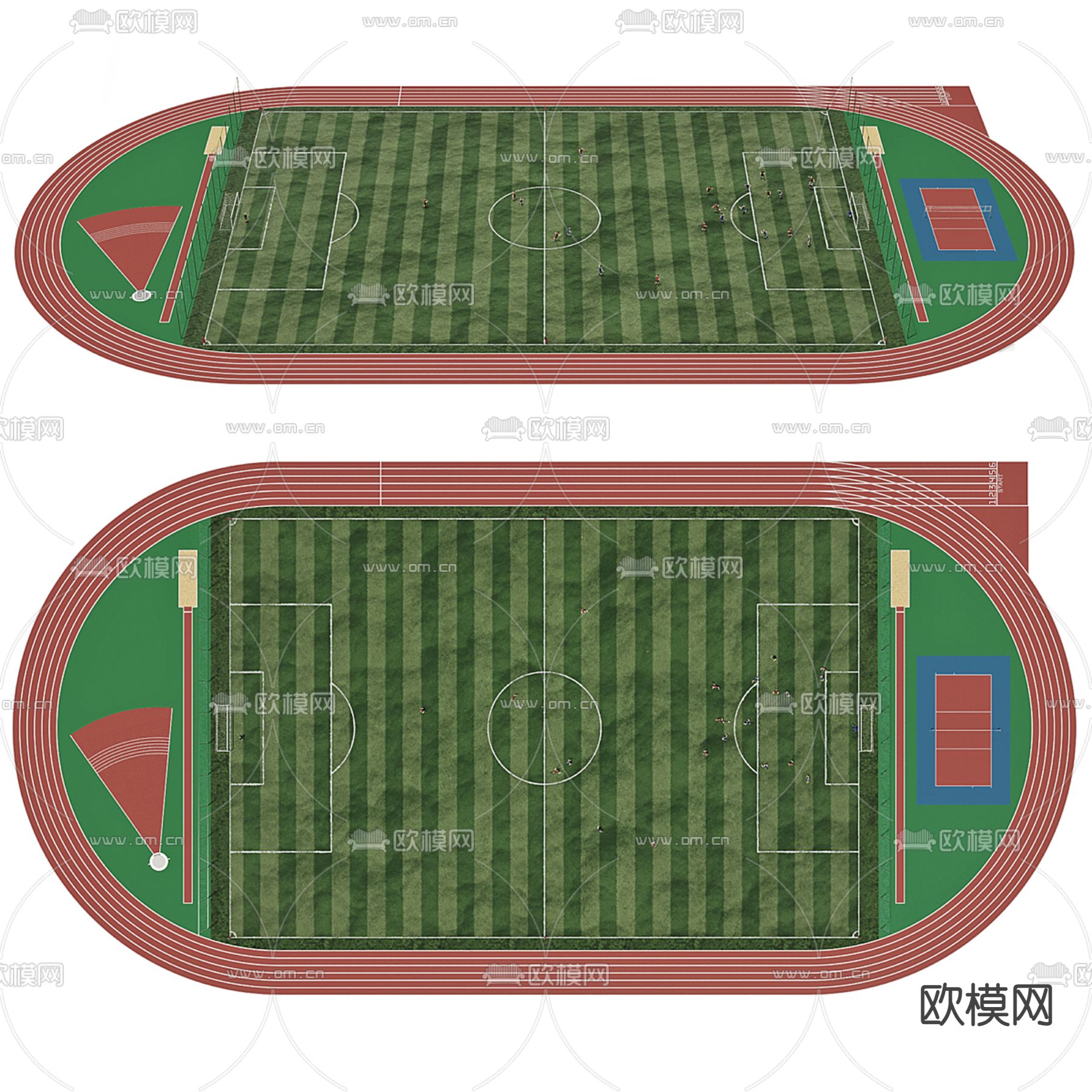 足球场 运动场 跑道3d模型下载（渲染图1）