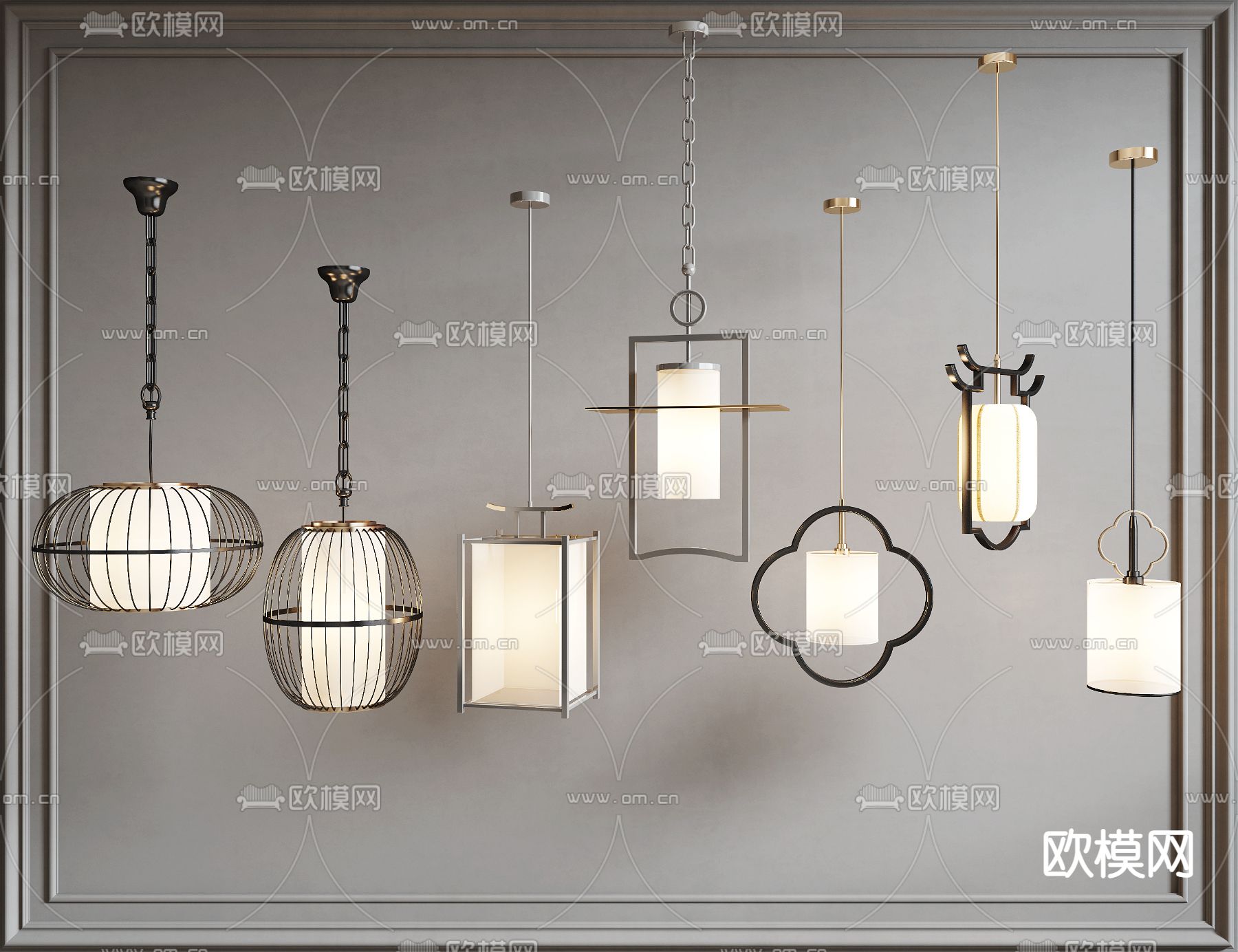 新中式小吊灯 灯笼吊灯3d模型下载