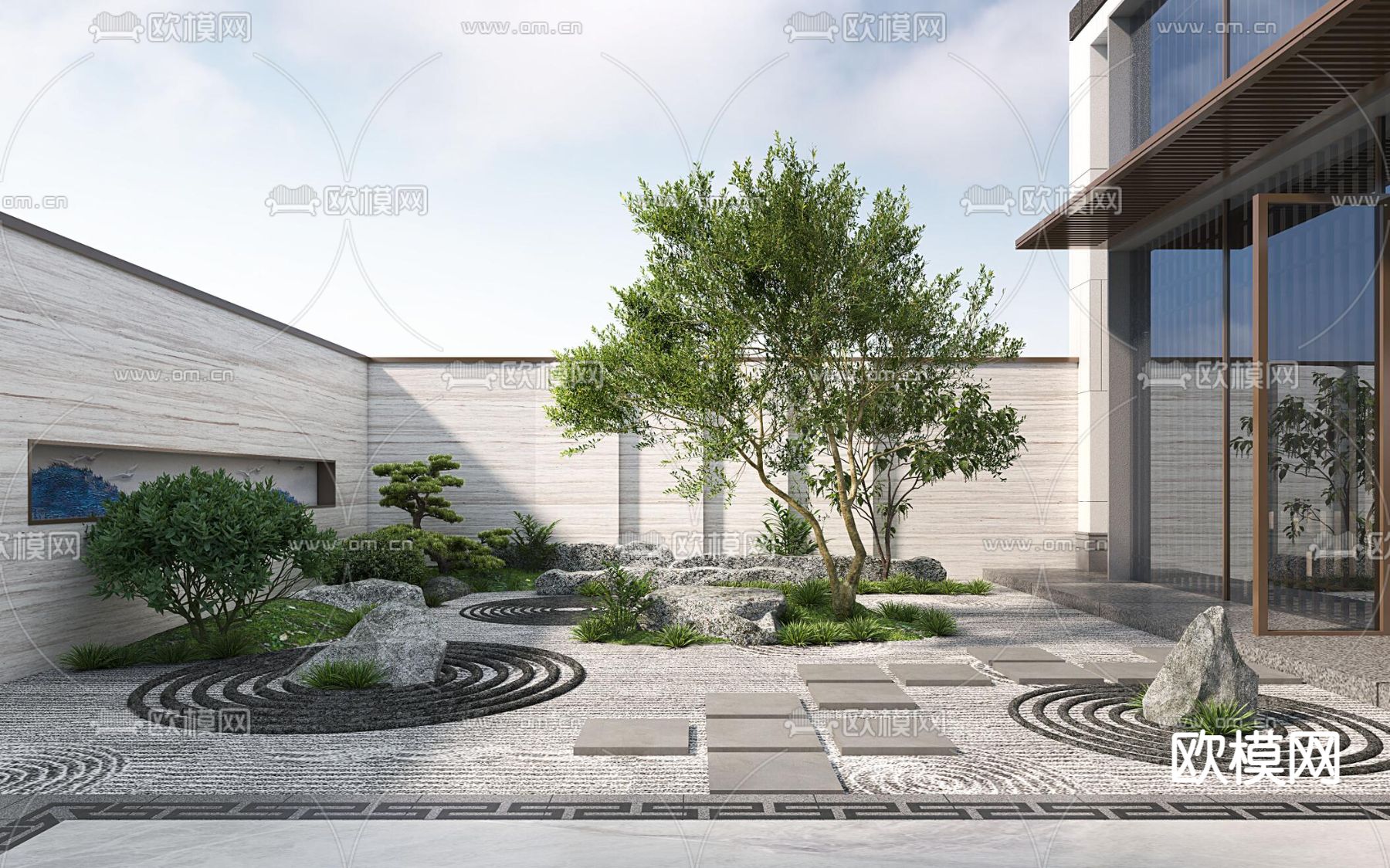 新中式庭院 花园su模型下载_ID14125086_sketchup模型下载-欧模网