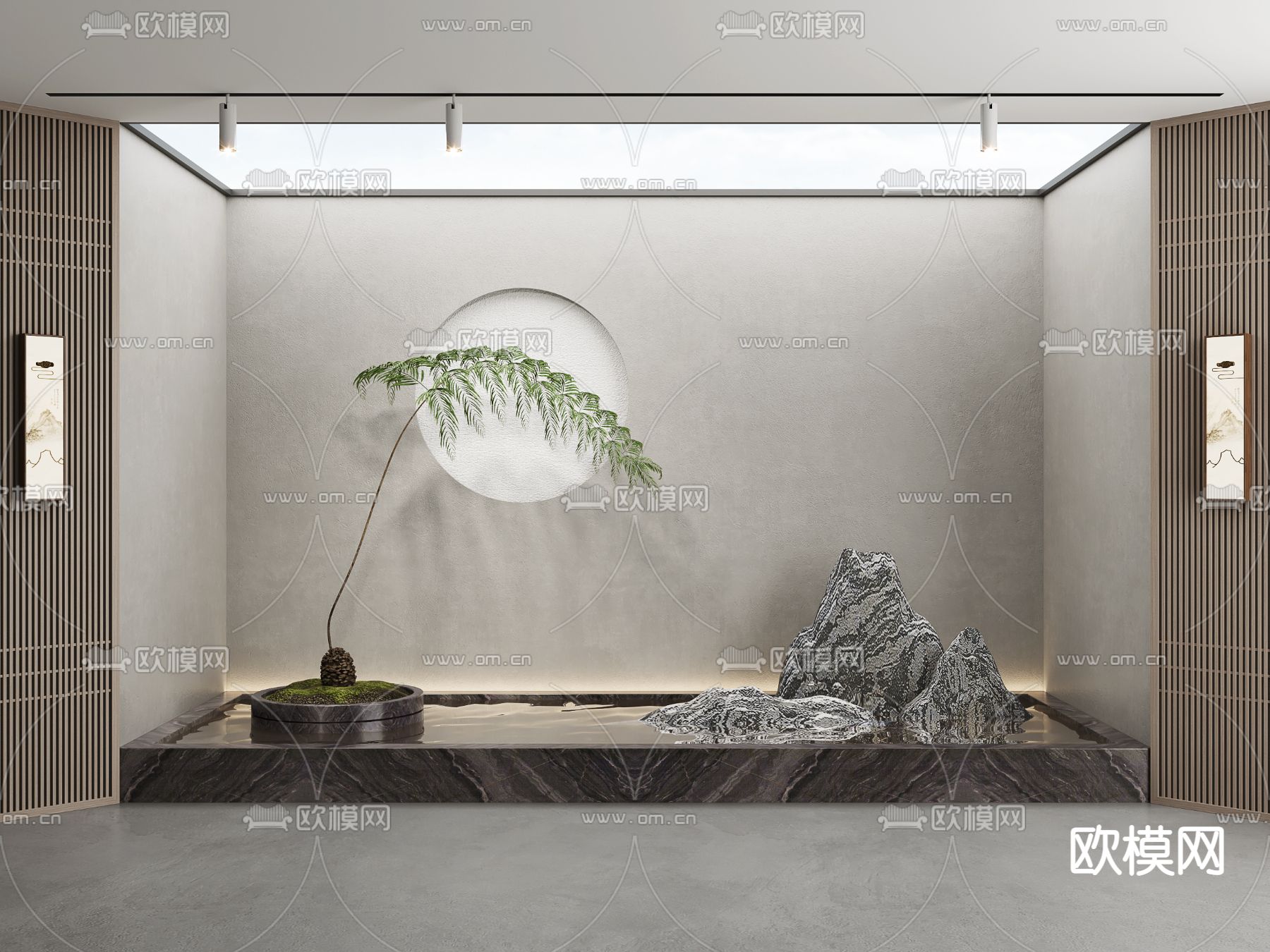 新中式室内水景小品su模型下载_ID14125455_sketchup模型下载-欧模网