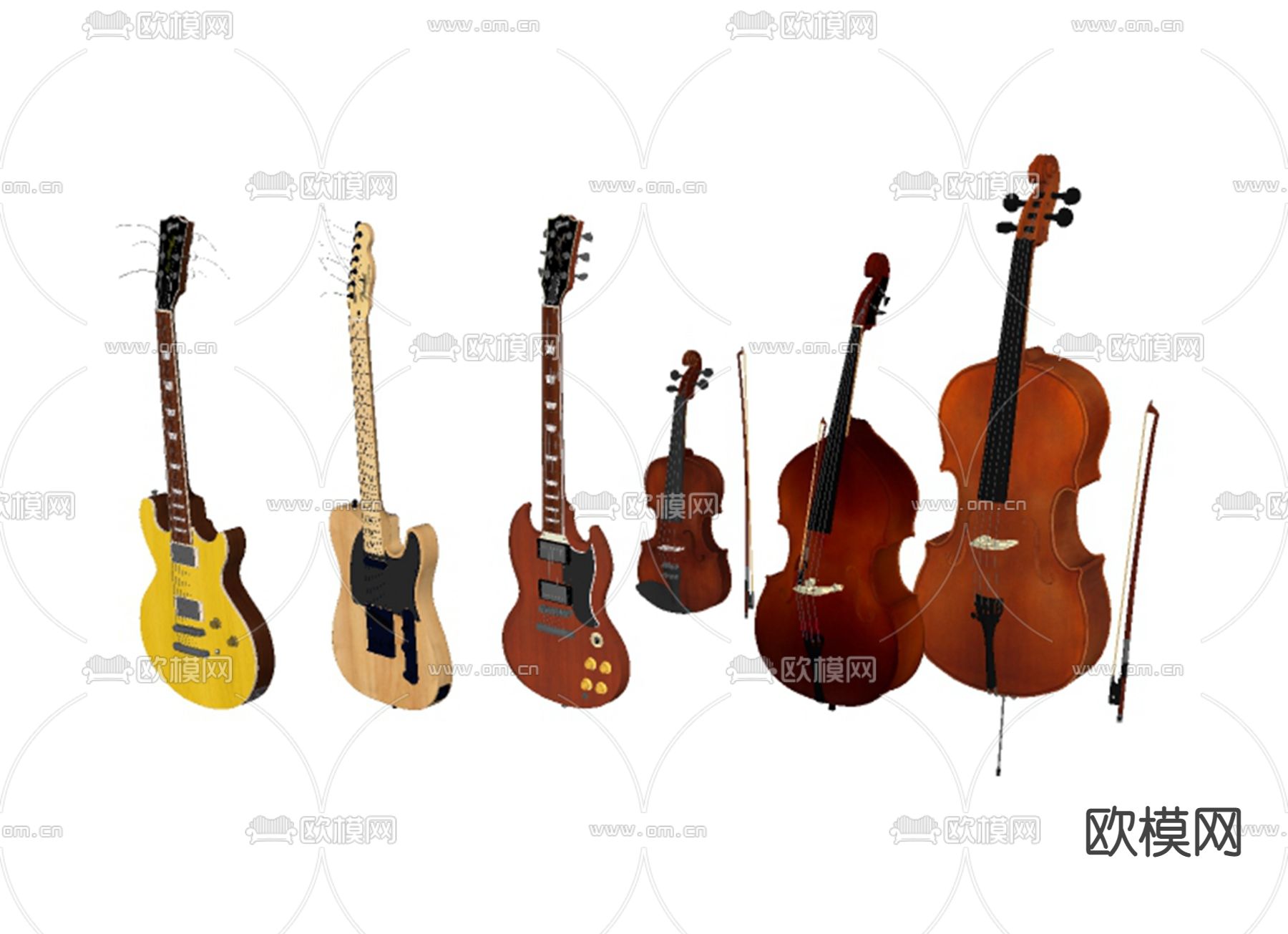 吉他 小提琴 大提琴su模型下载（渲染图2）