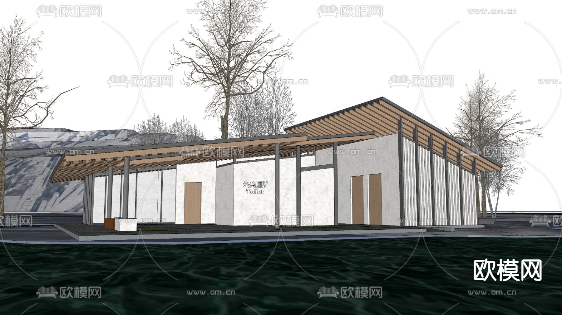 现代公共厕所su模型下载（渲染图2）