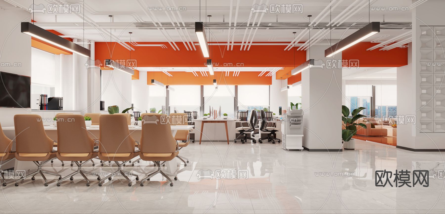 现代办公室 总经理室3d模型下载（渲染图2）