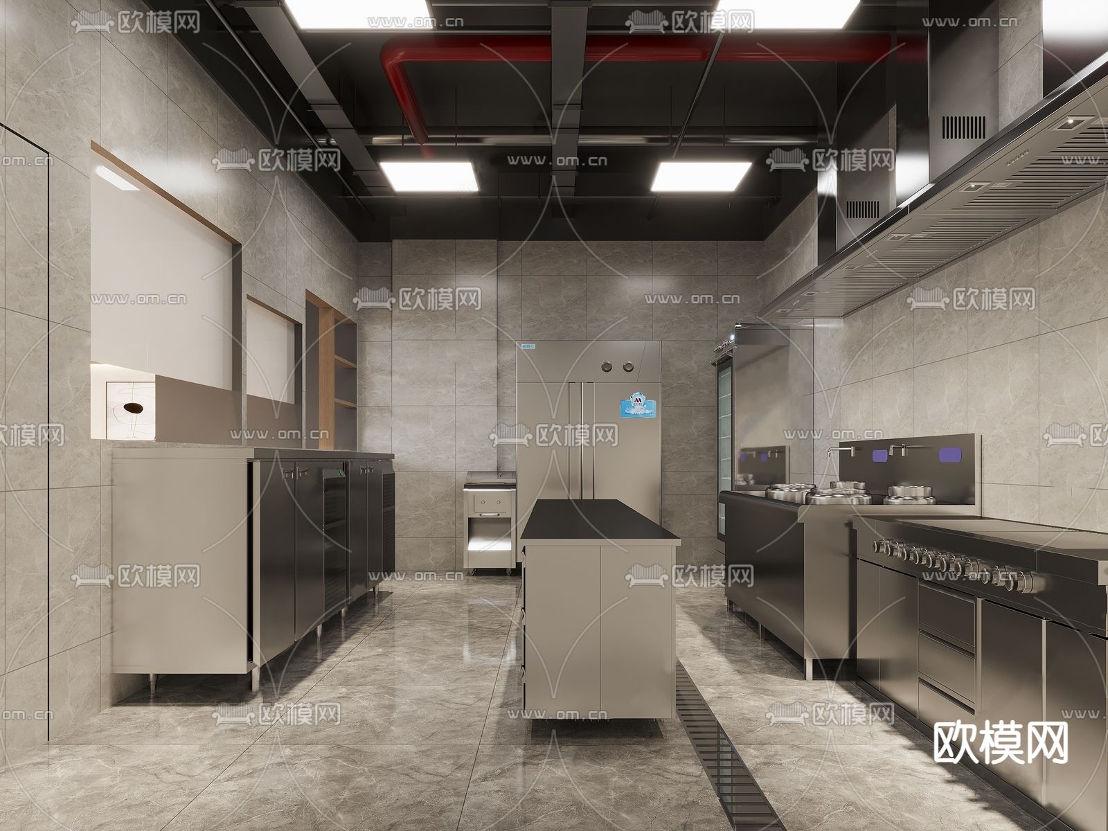 现代餐饮后厨su模型下载（渲染图1）