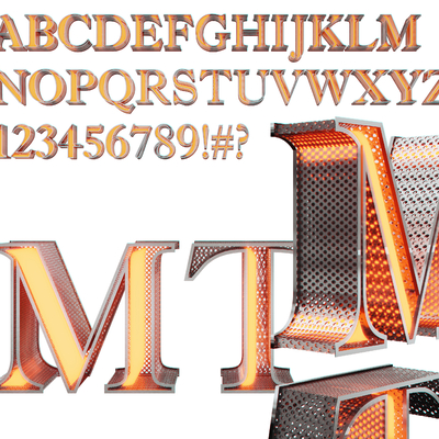  不锈钢霓虹灯 英文字母 发光字su模型 