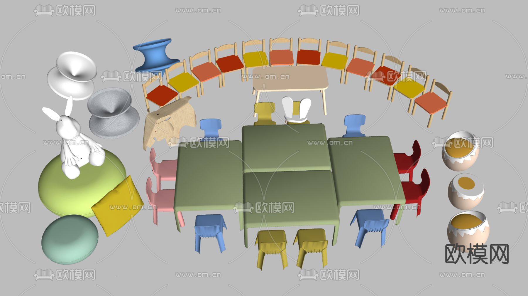 现代儿童桌椅su模型下载（渲染图2）