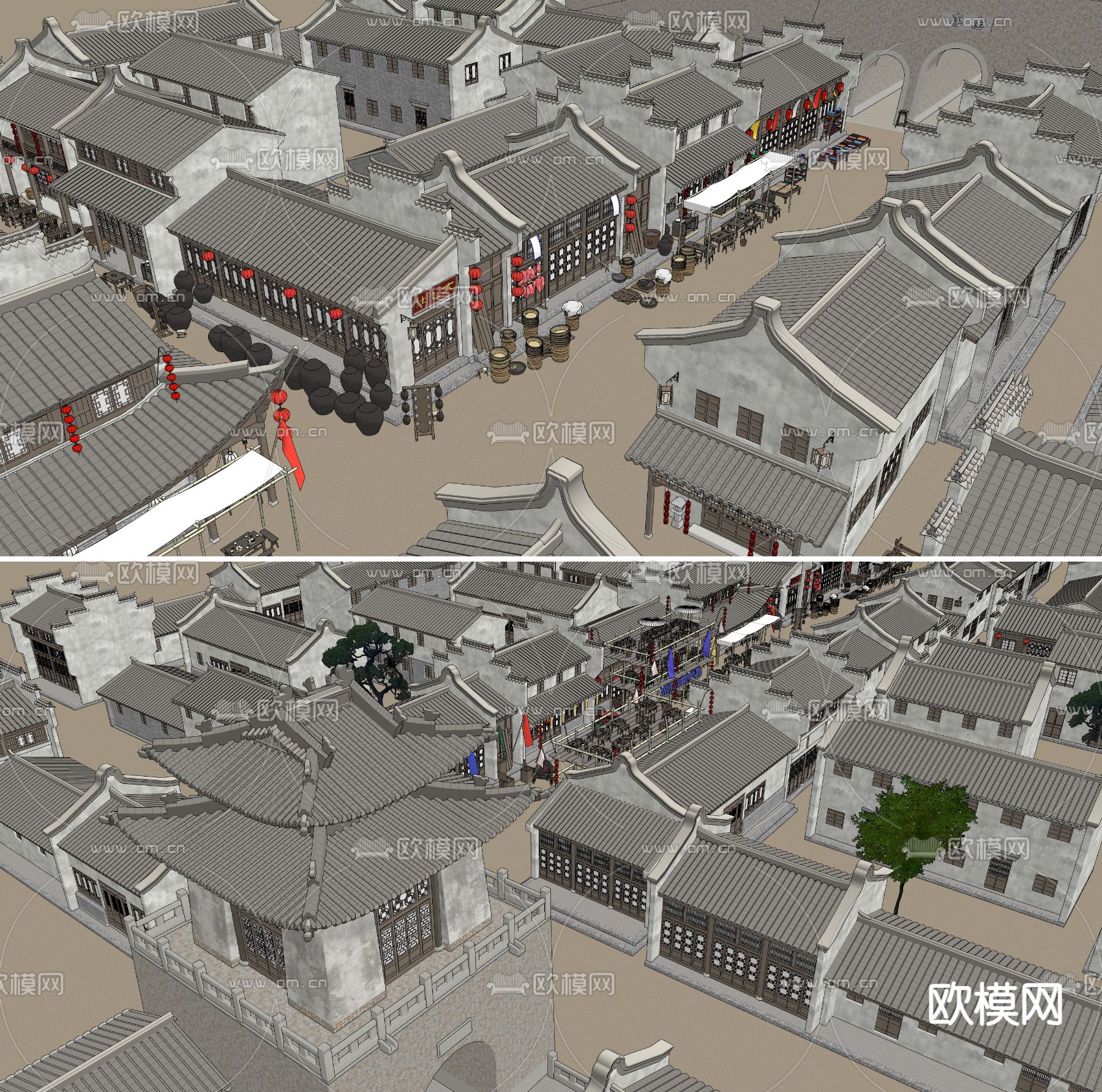 中式古建影视基地老街su模型下载（渲染图4）