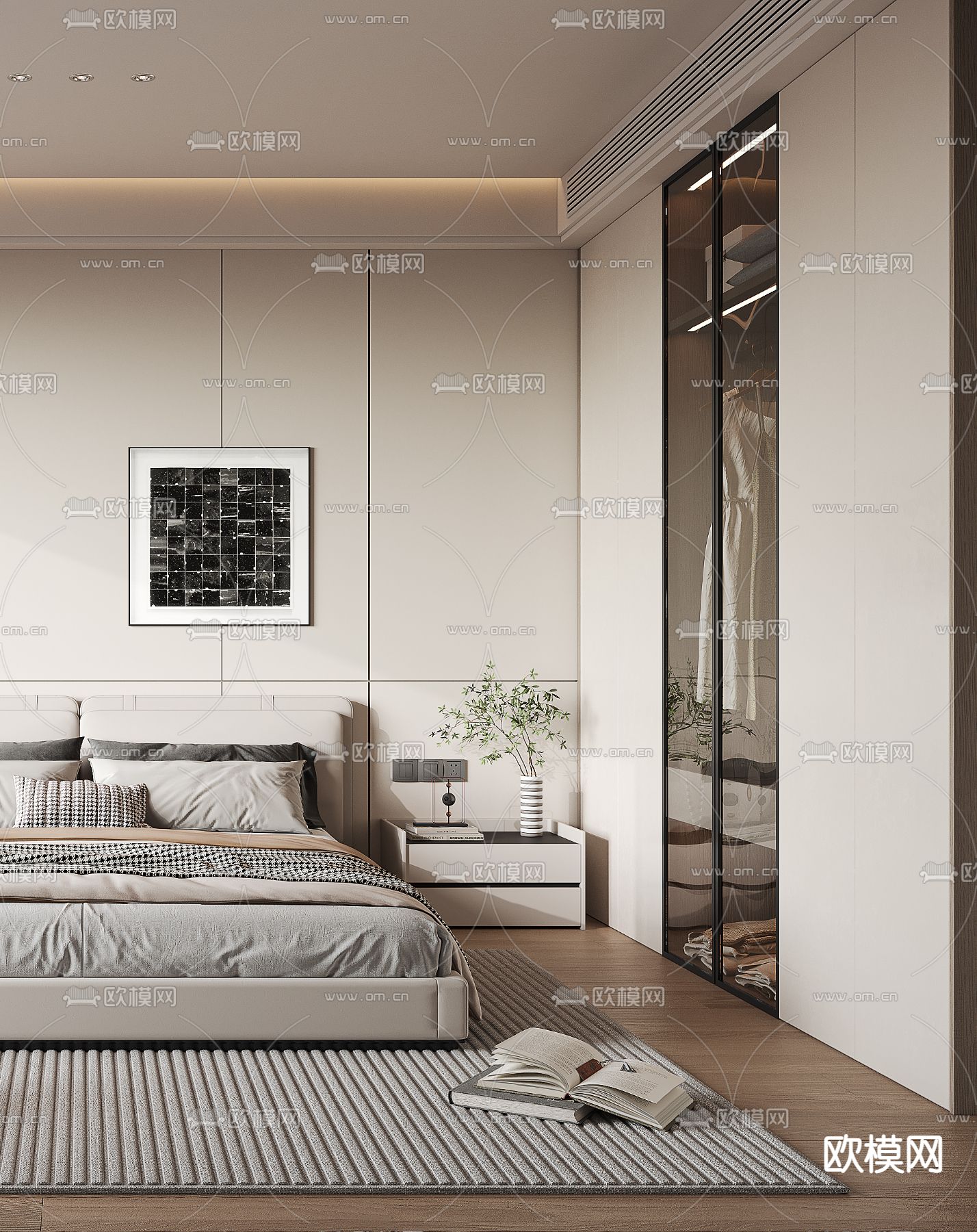 现代卧室 主卧3d模型下载（渲染图2）