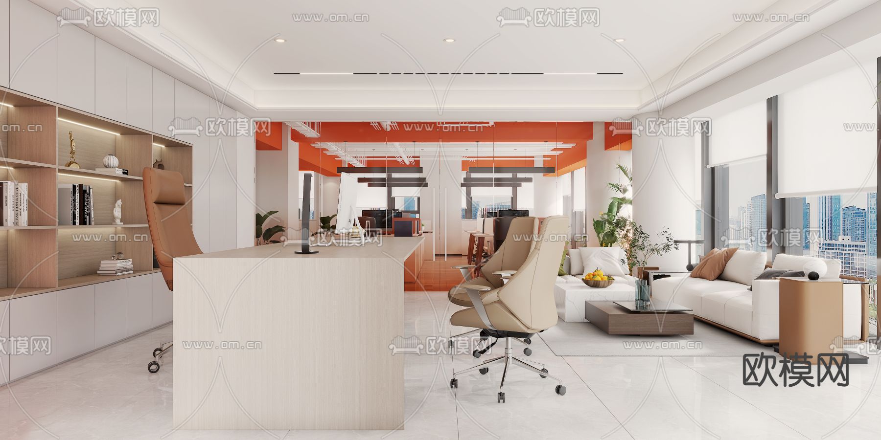 现代办公室 总经理室3d模型下载（渲染图4）