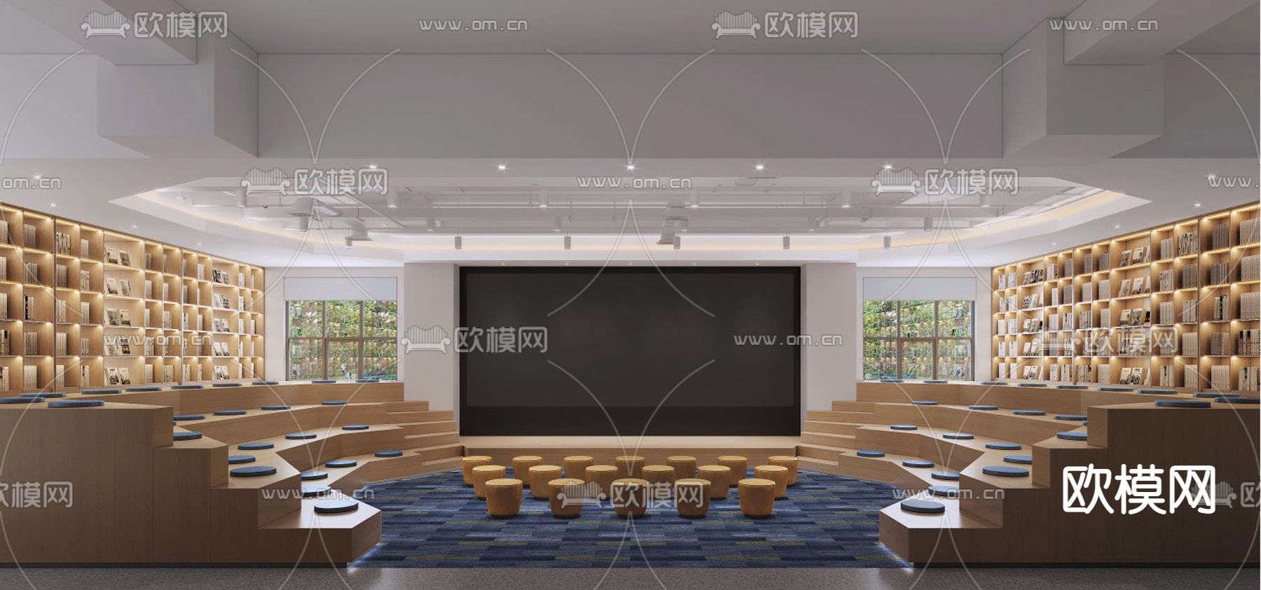 新中式图书馆su模型下载（渲染图3）