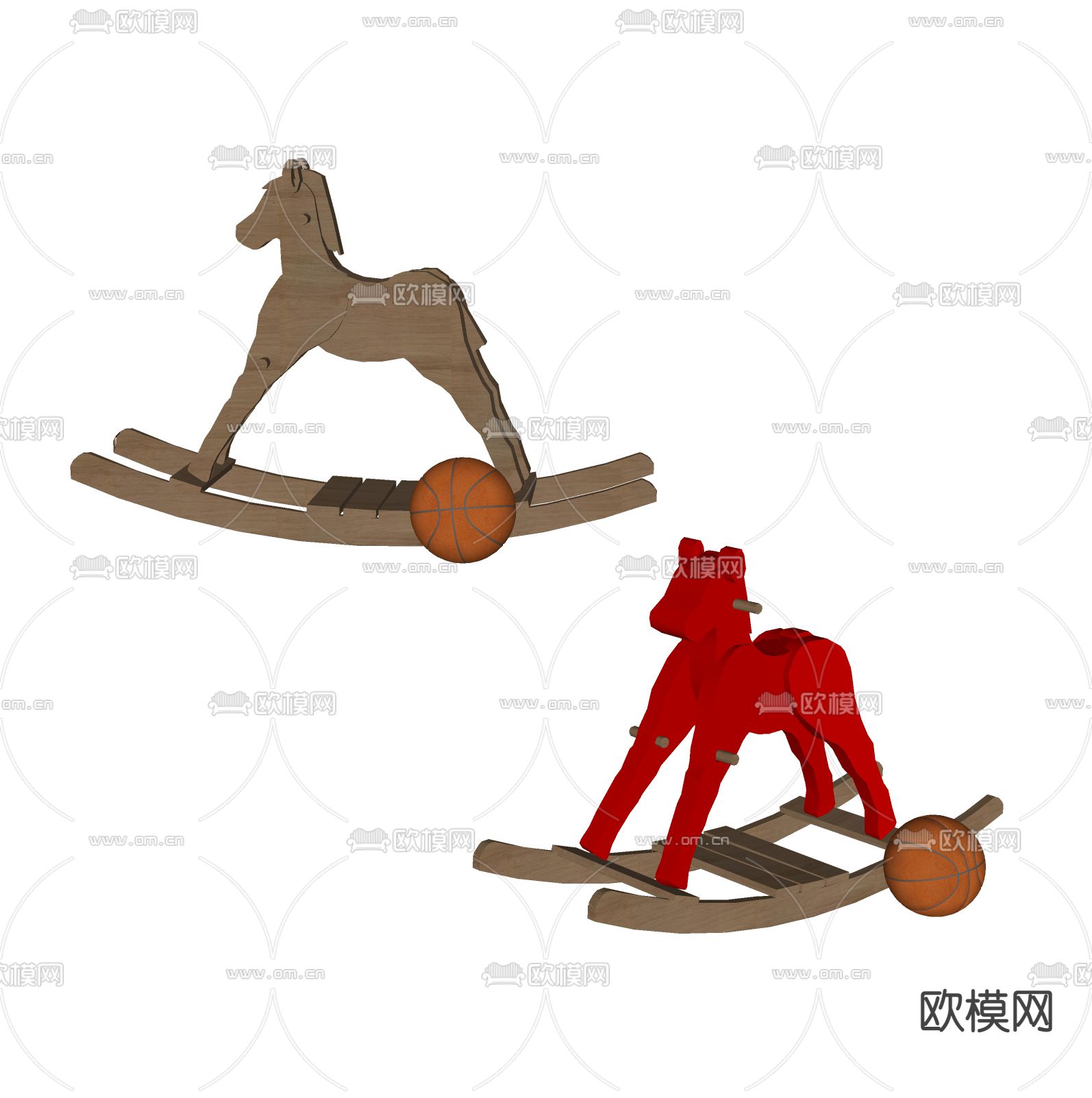 儿童木马玩具 摇摇椅su模型下载（渲染图2）