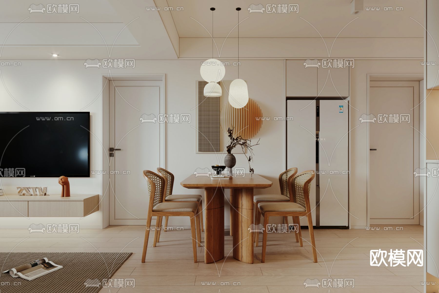 北欧客厅 餐厅3d模型下载（渲染图3）