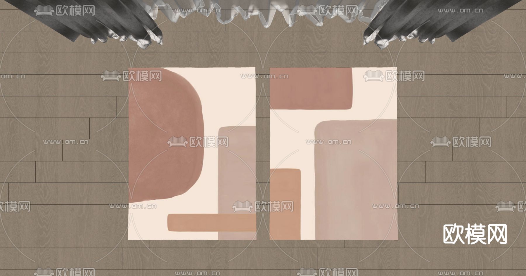 现代抽象布艺地毯su模型下载（渲染图2）