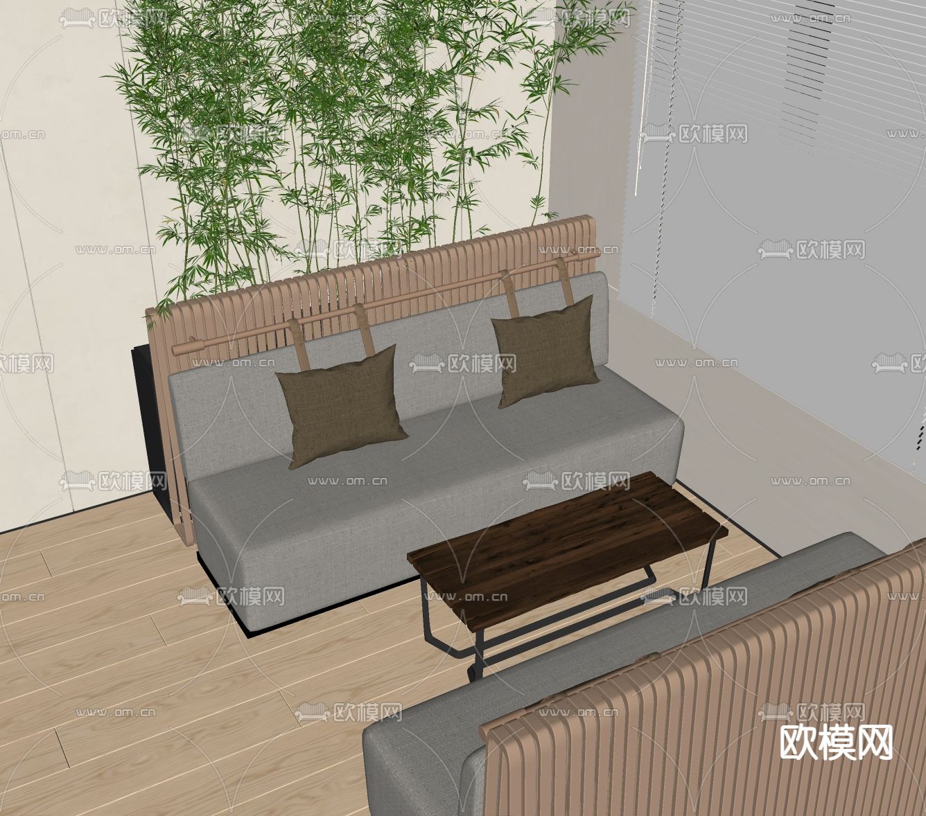 现代卡座沙发su模型下载（渲染图2）