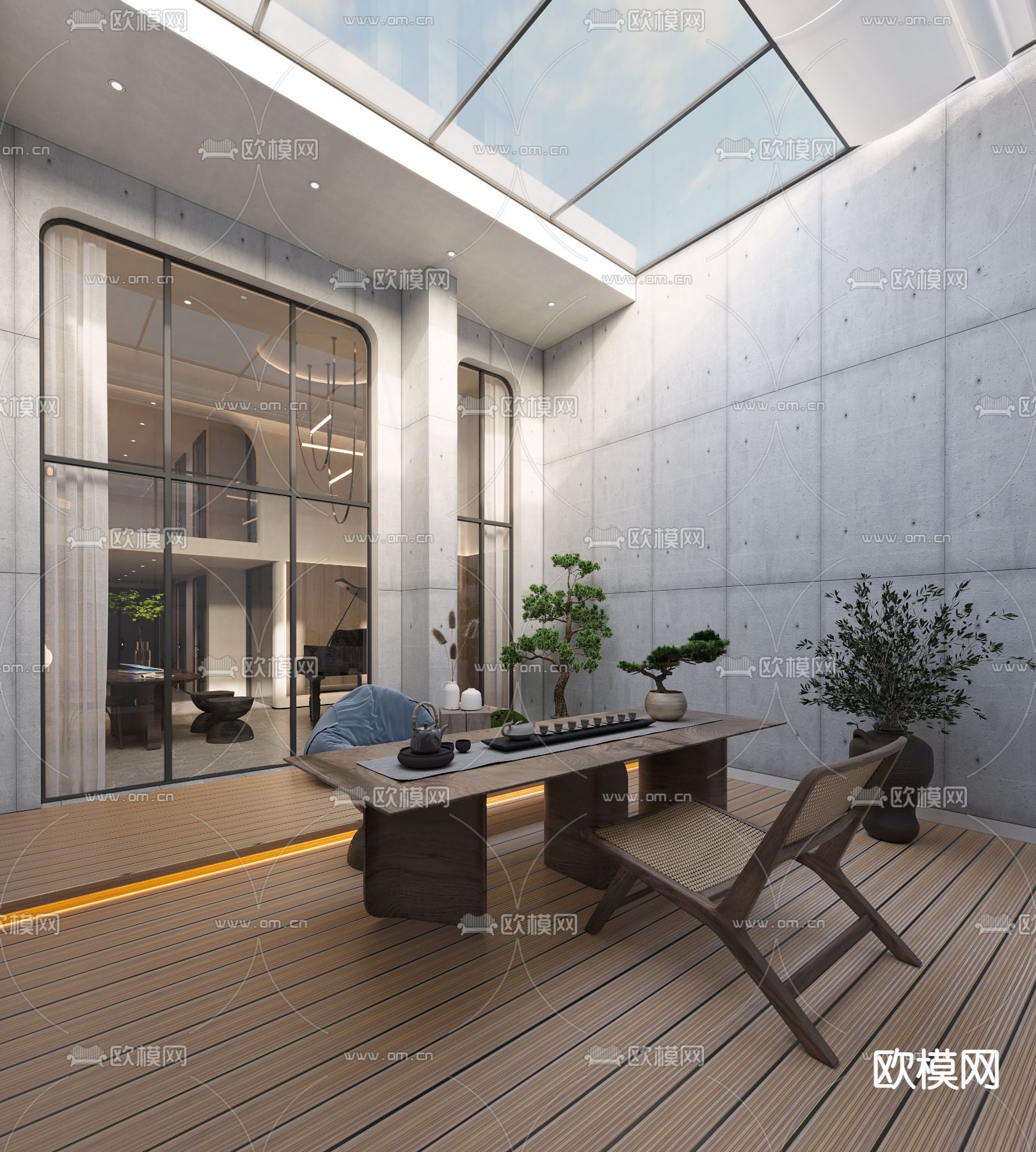 侘寂别墅大堂3d模型下载（渲染图2）