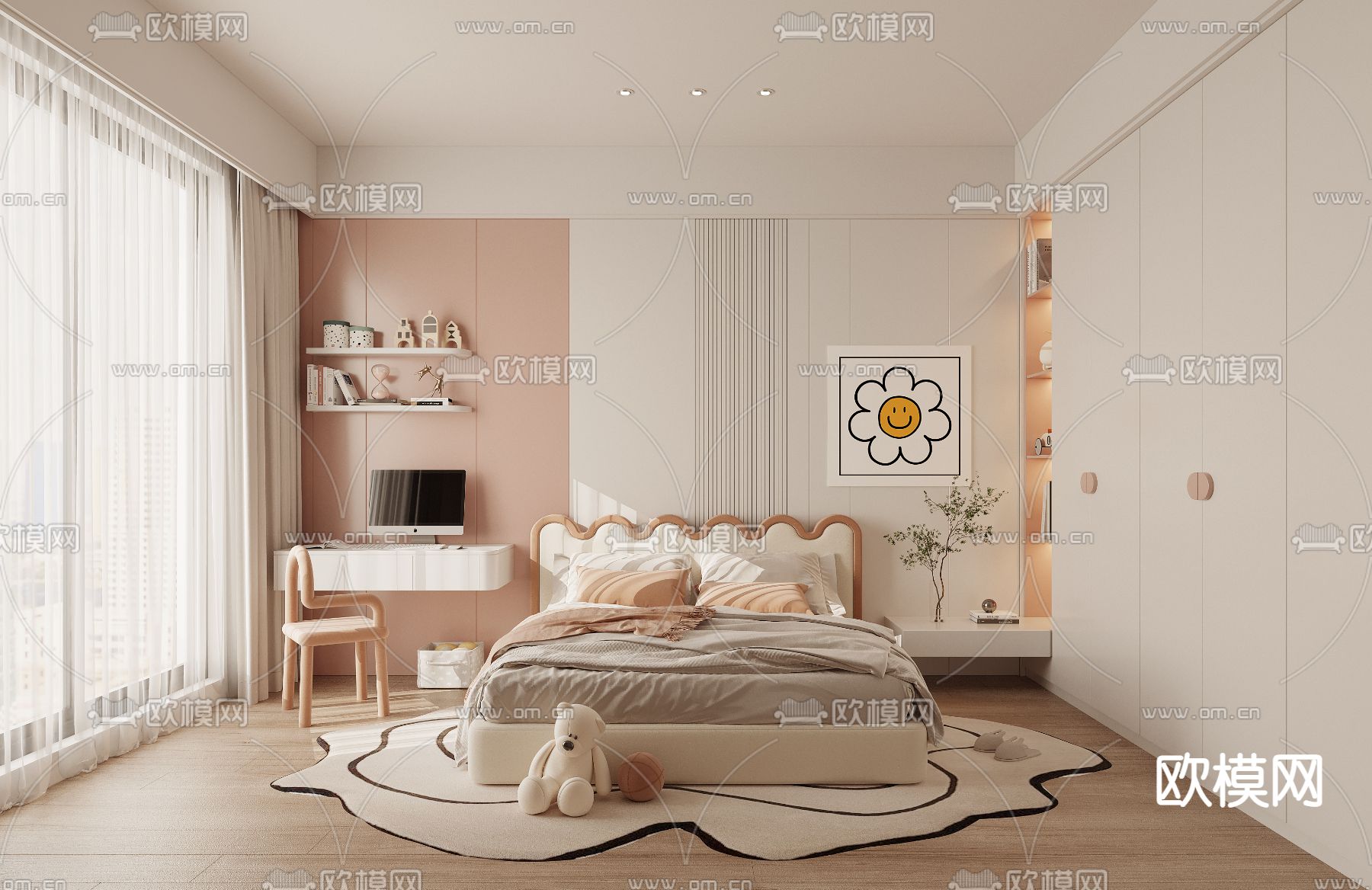 北欧小孩房卧室 女儿房3d模型下载