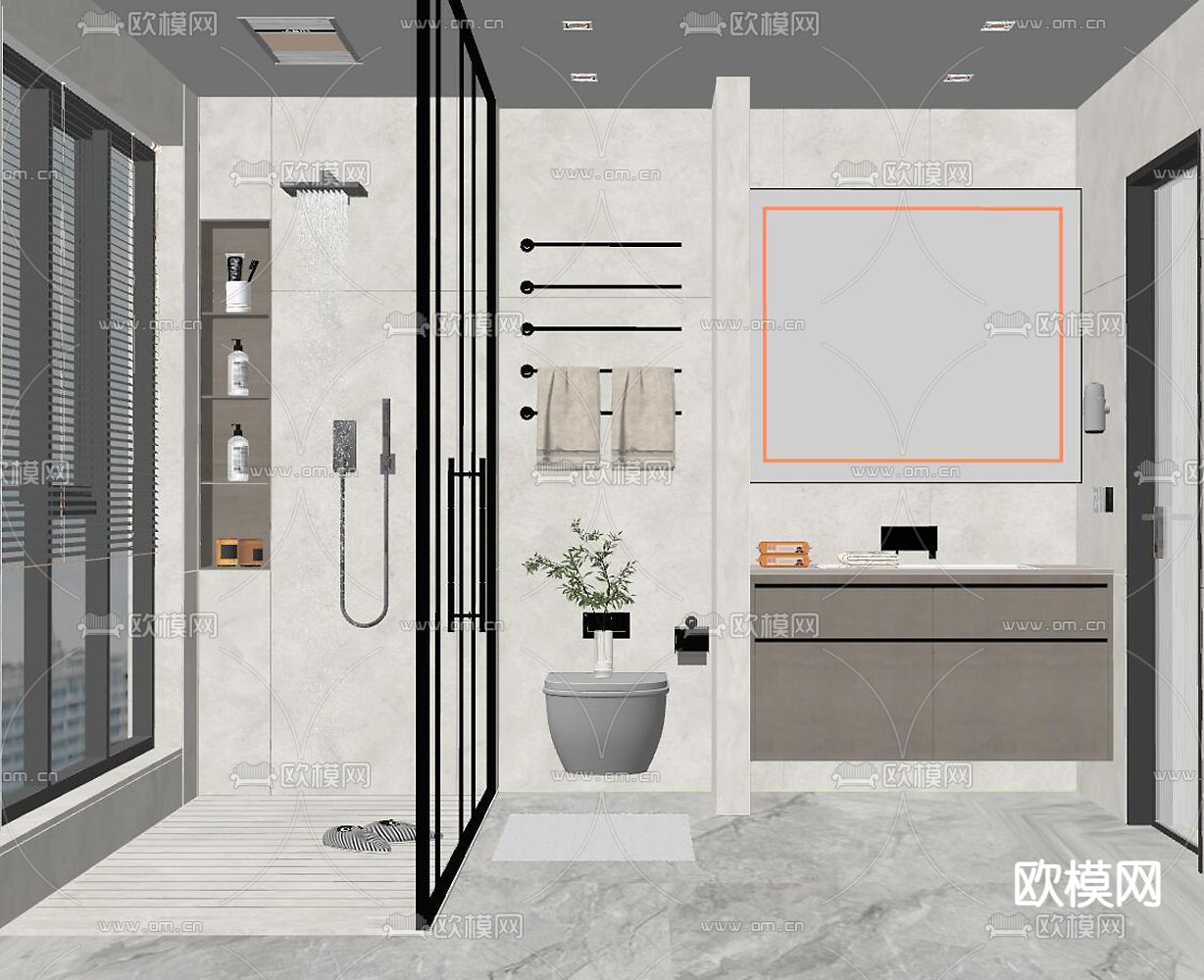 现代卫生间浴室su模型下载（渲染图2）