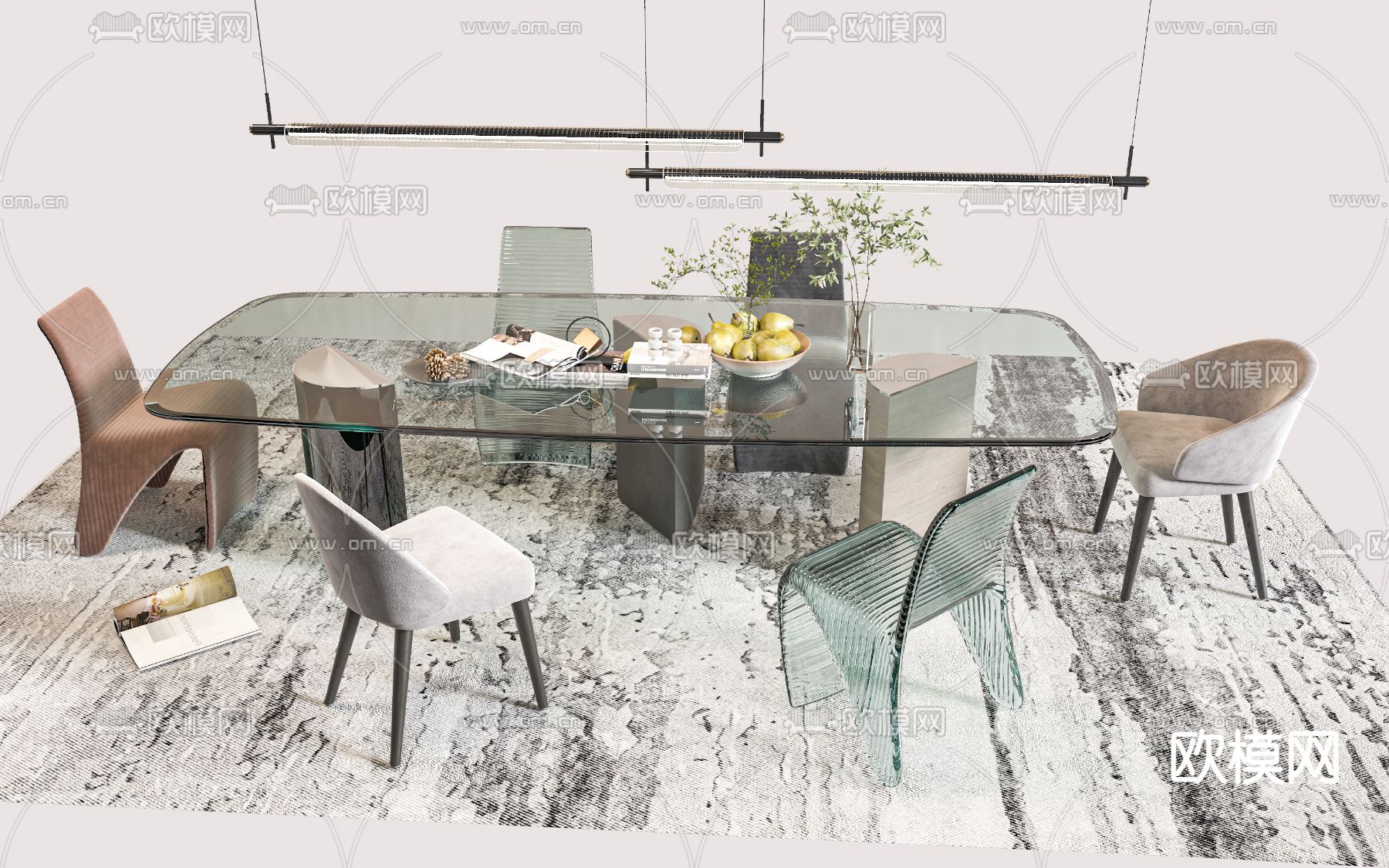 玻璃餐桌椅3d模型下载