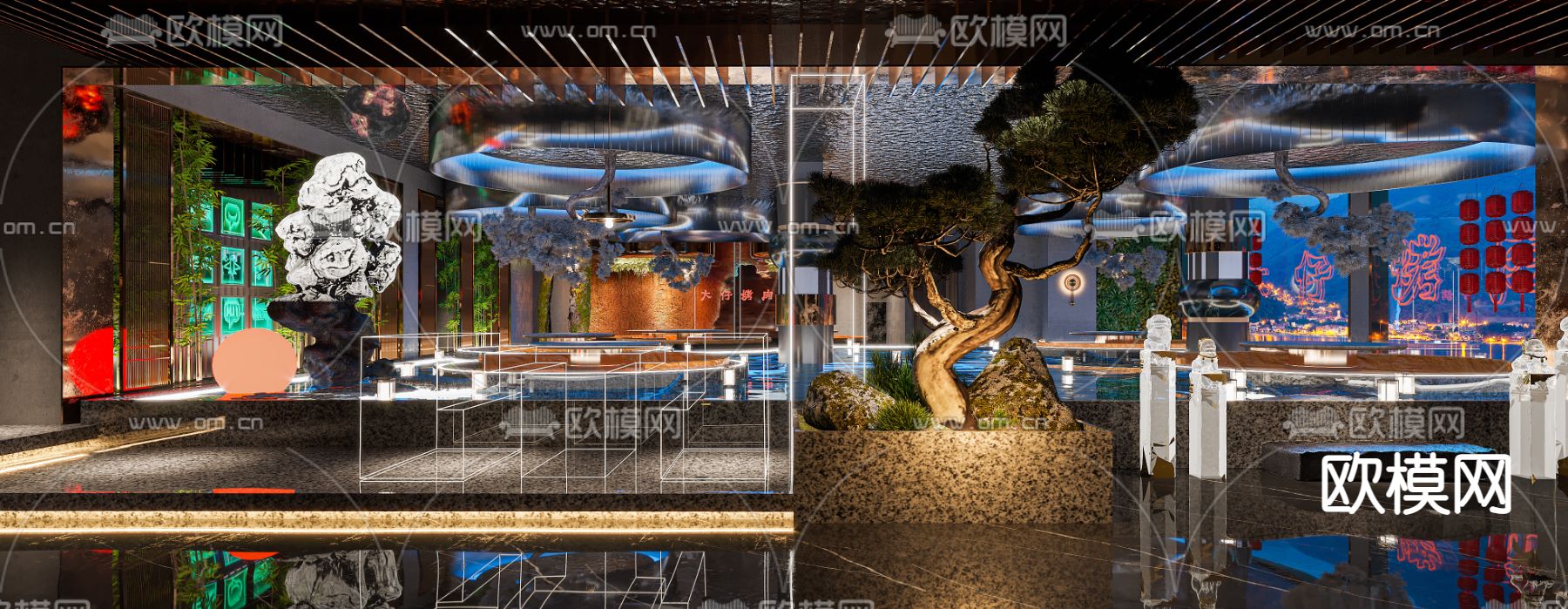 新中式烤肉店 烧烤店3d模型下载