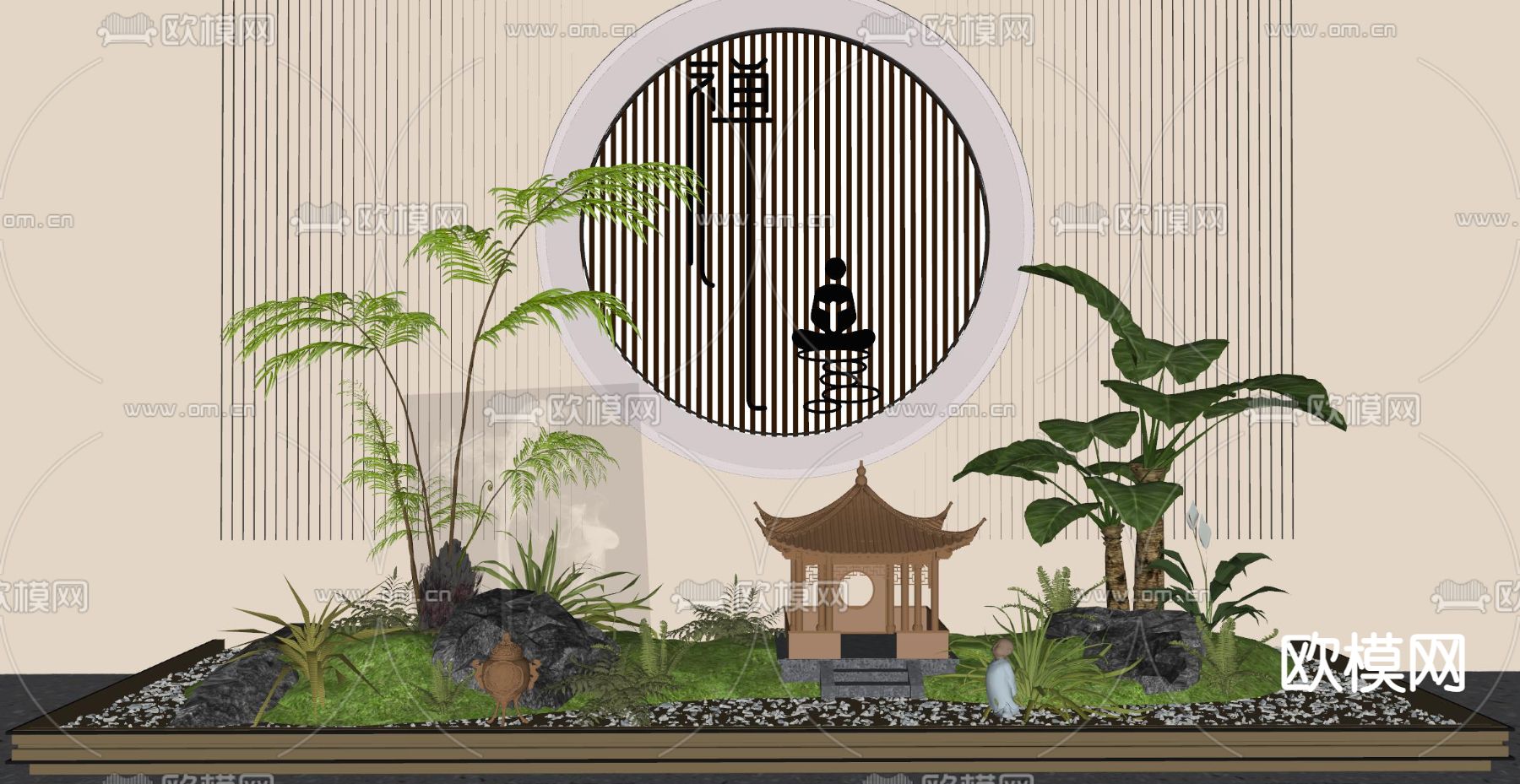 室内景观小品 植物堆su模型下载（渲染图2）