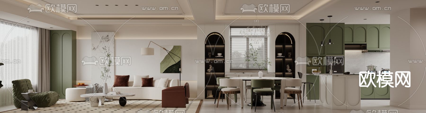 北欧客餐厅3d模型下载（渲染图2）