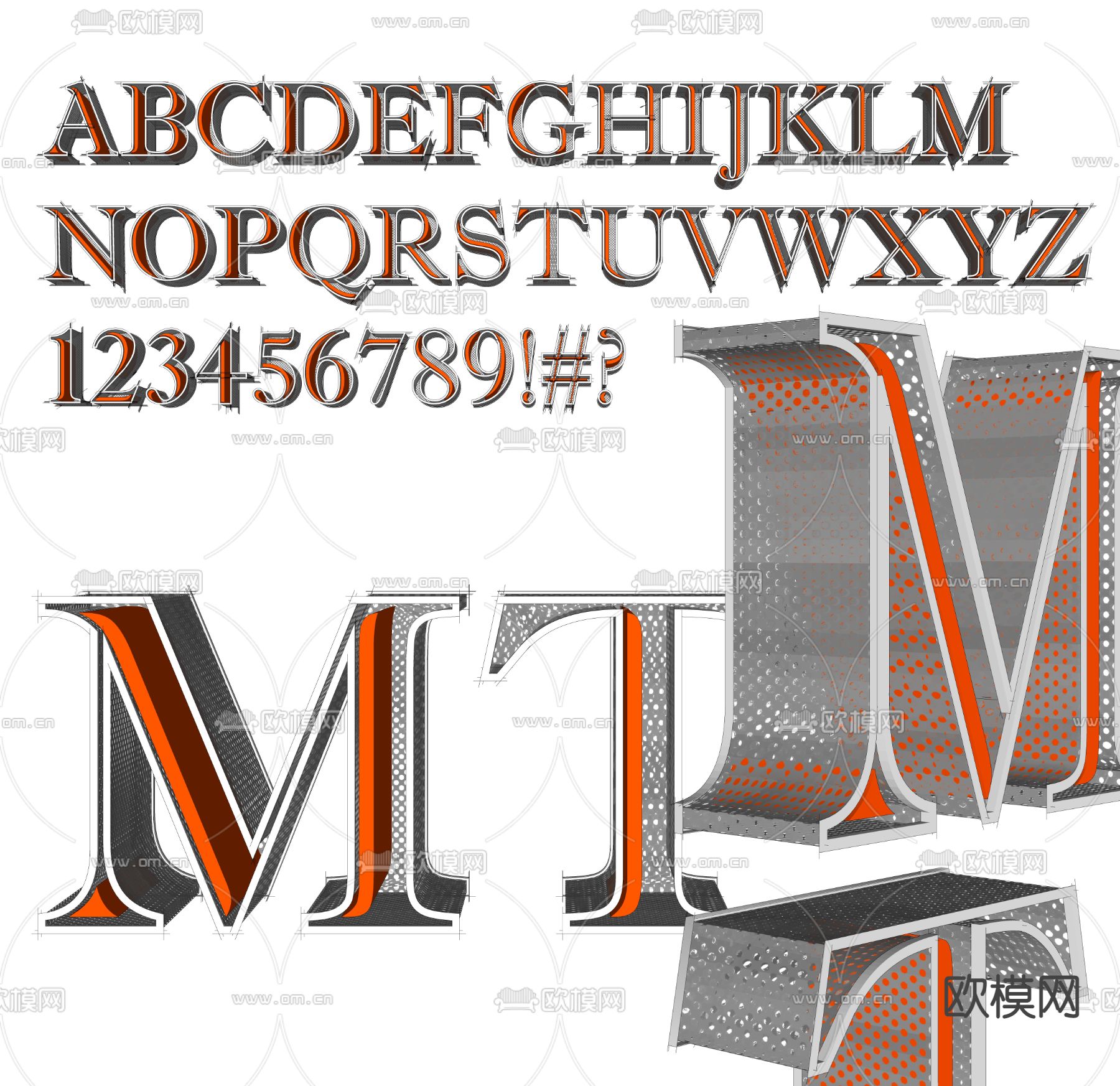 不锈钢霓虹灯 英文字母 发光字su模型下载（渲染图2）