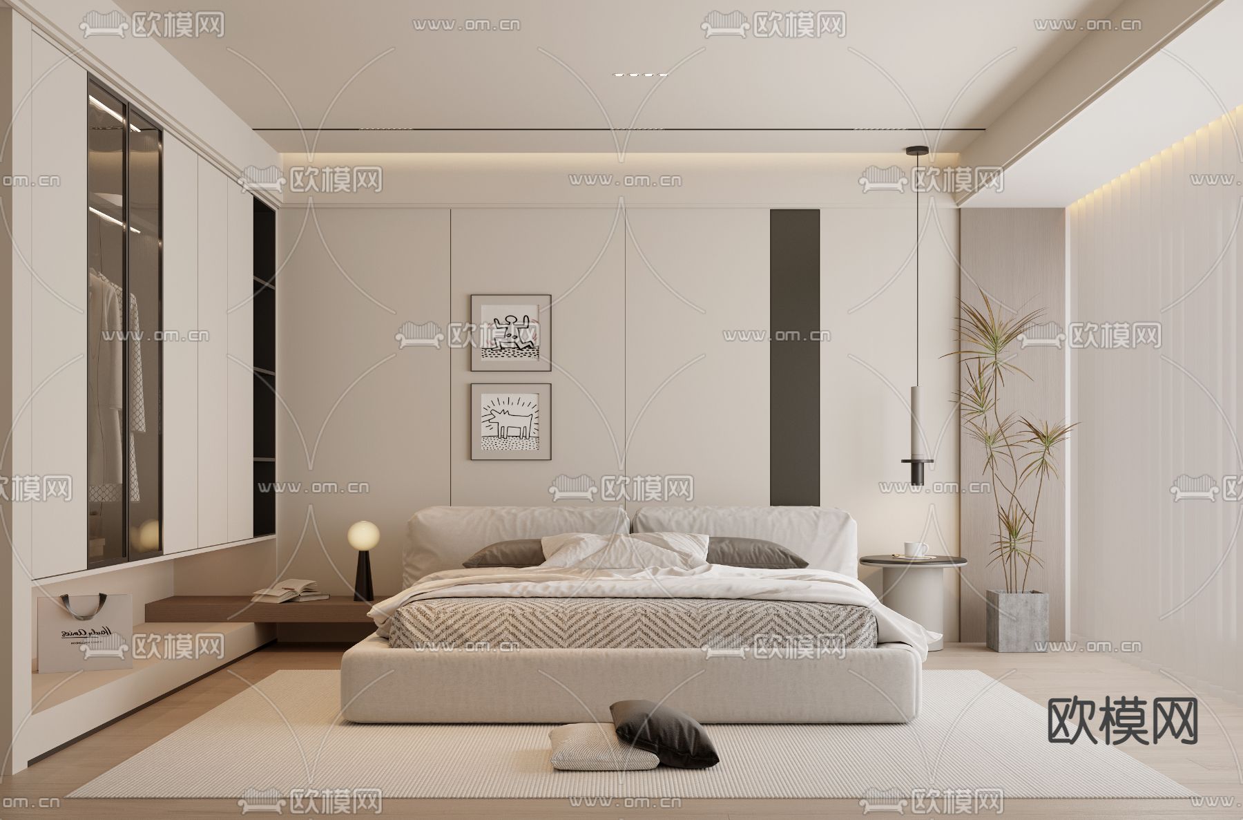 现代卧室 主人房3d模型下载（渲染图1）