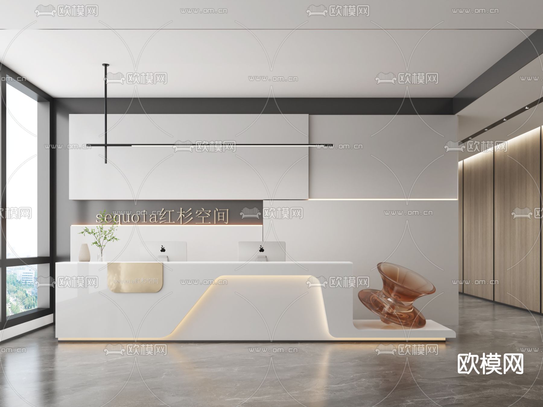 办公室前台 接待台3d模型下载