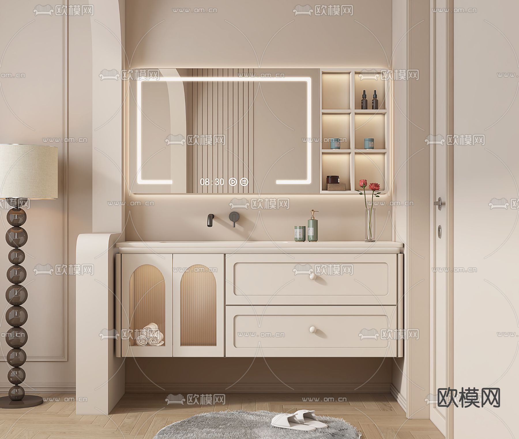 奶油风浴室柜su模型下载（渲染图1）