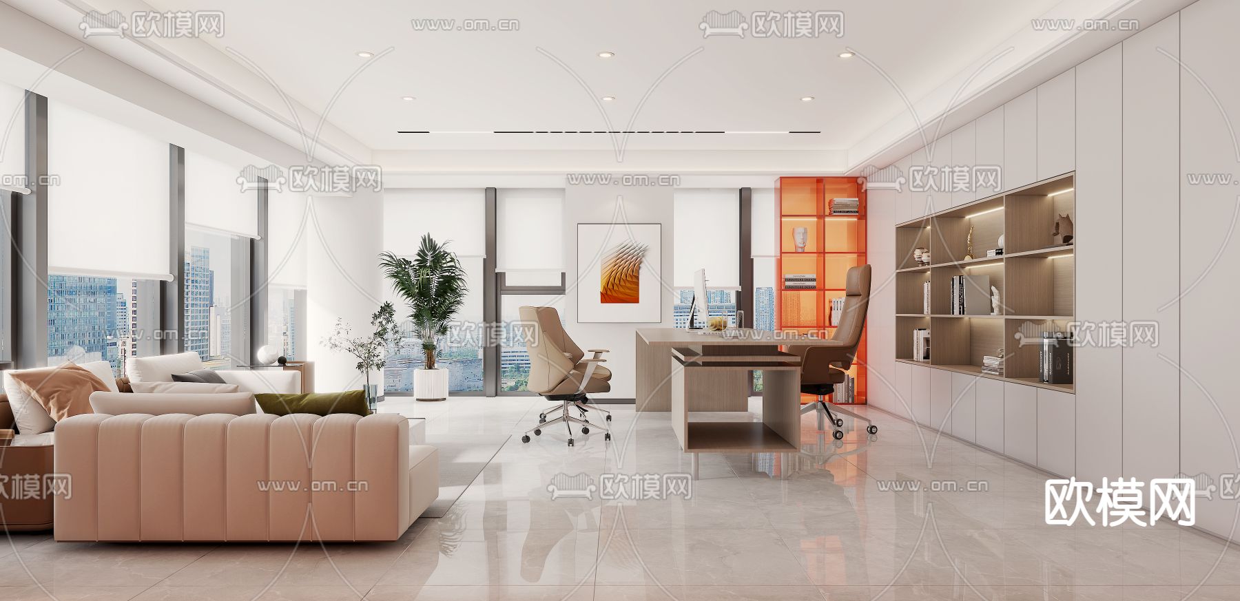 现代办公室 总经理室3d模型下载（渲染图1）