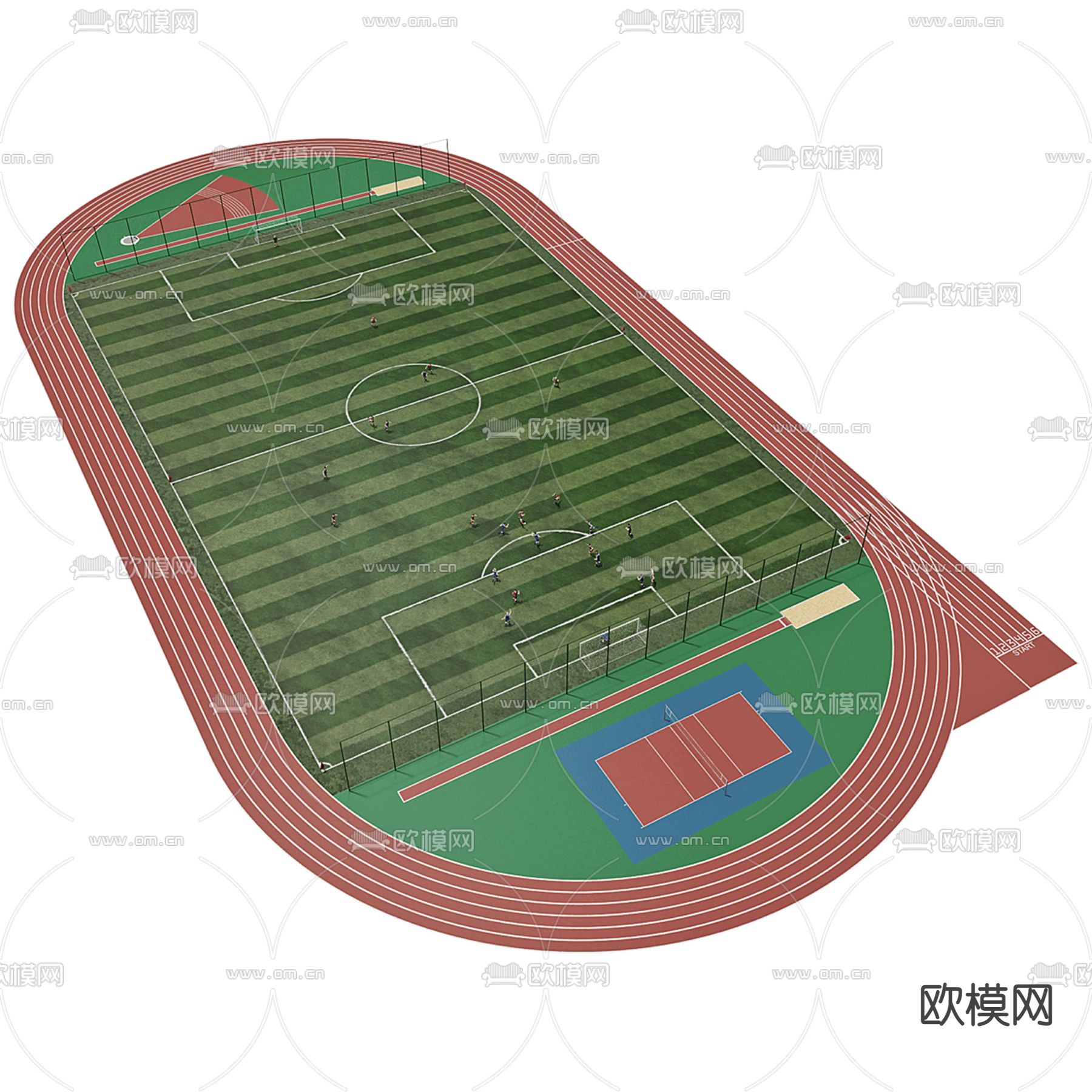 足球场 运动场 跑道3d模型下载（渲染图4）