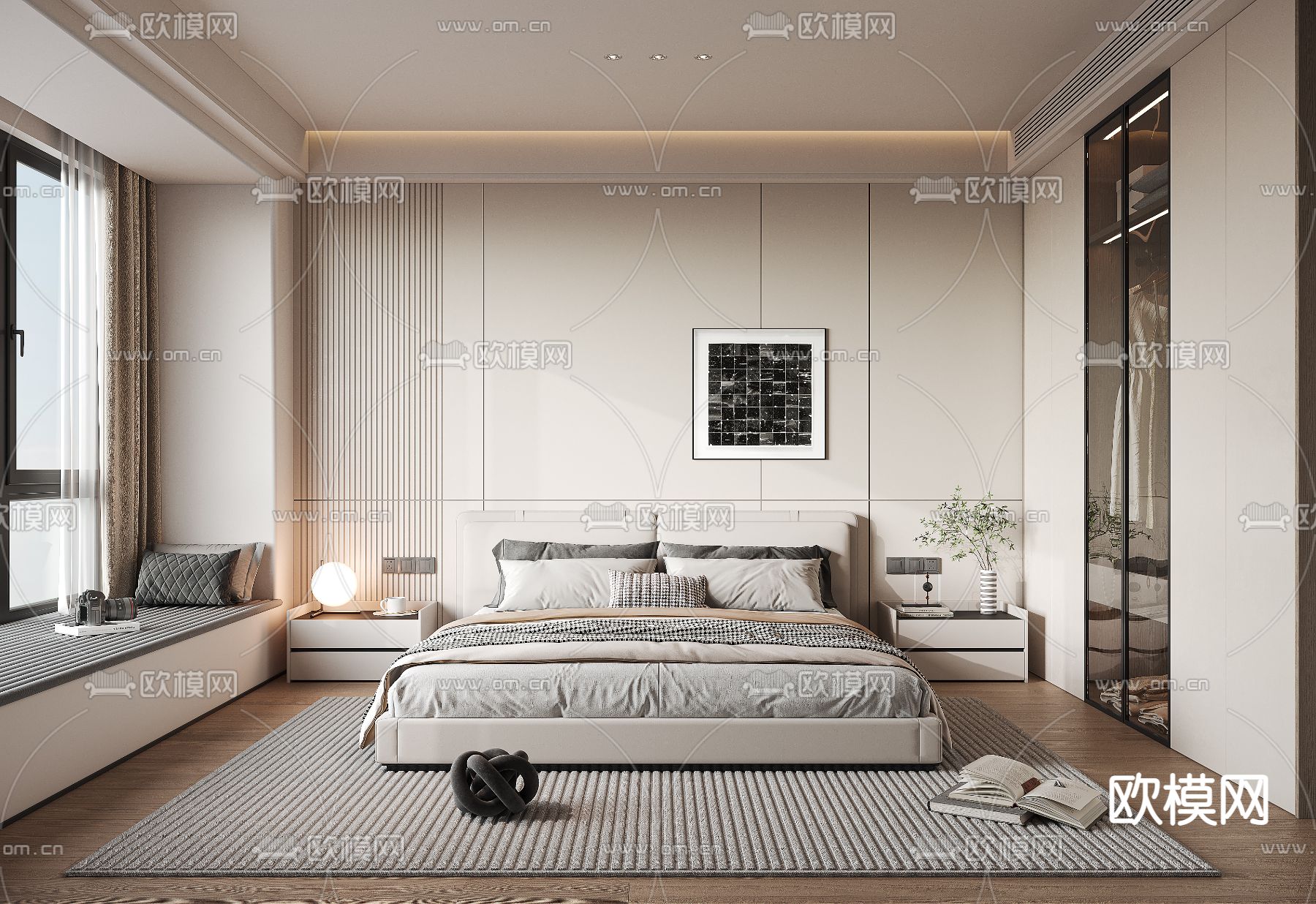现代卧室 主卧3d模型下载（渲染图1）