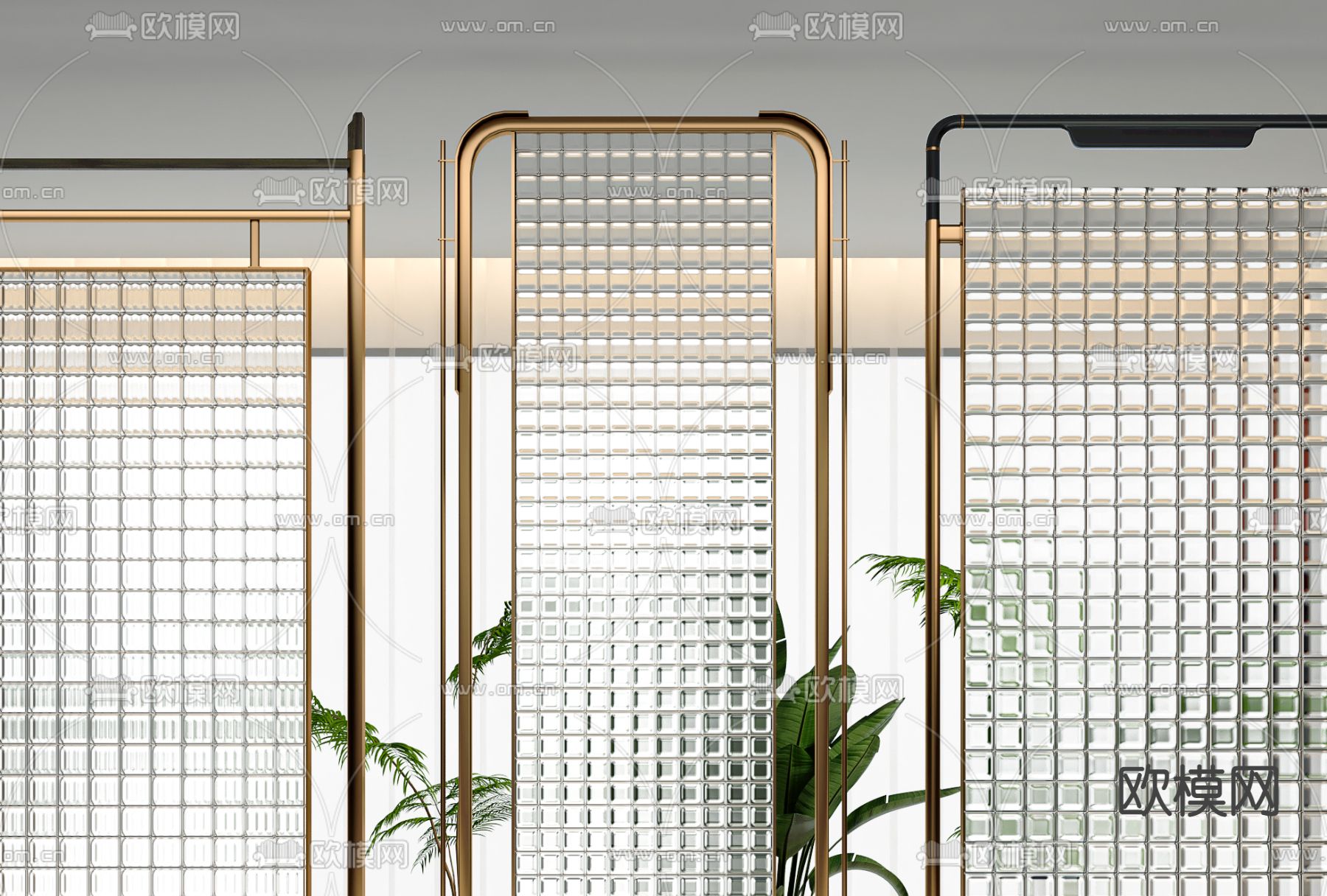 现代玻璃砖隔断屏风su模型下载（渲染图2）