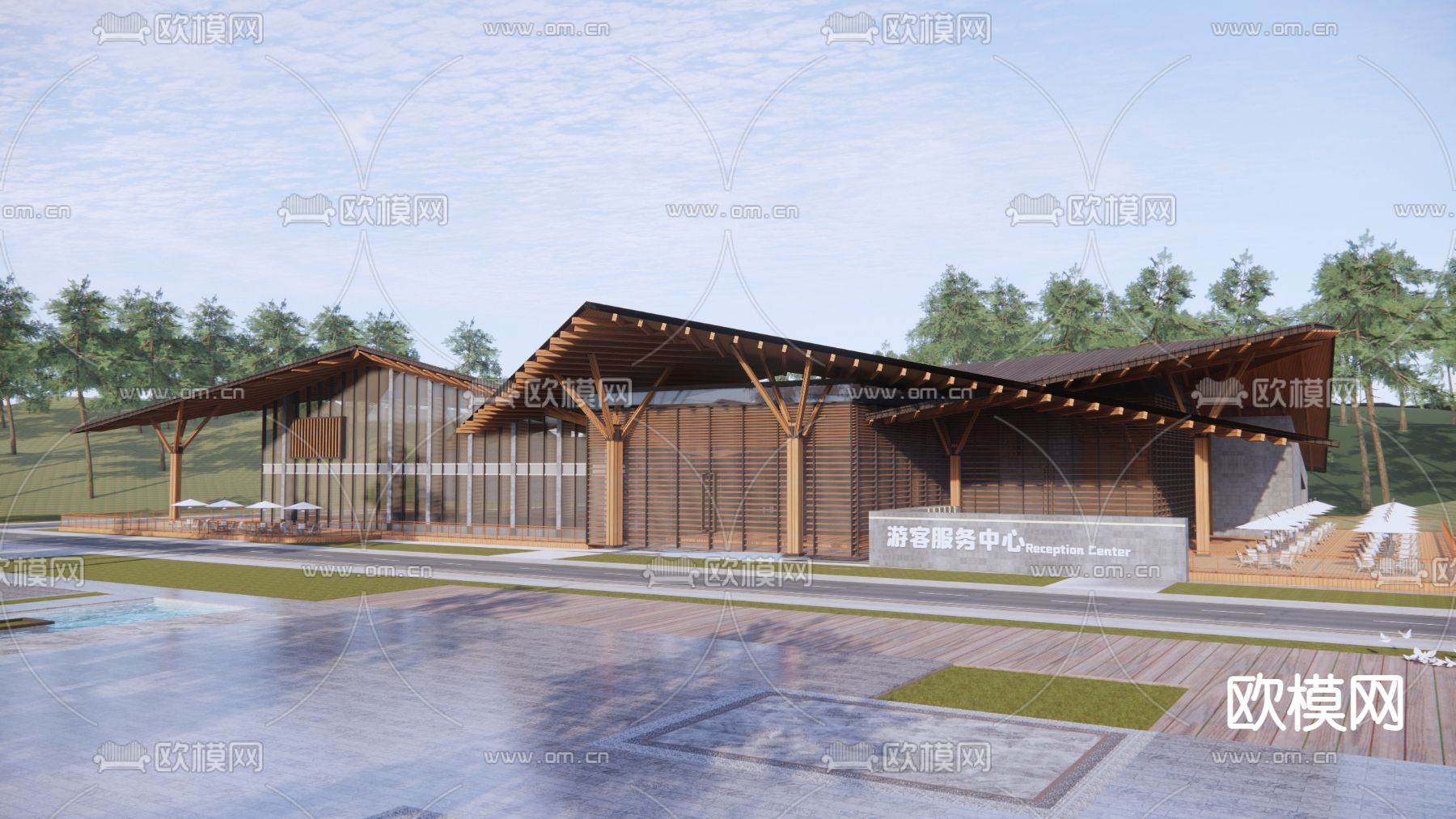 现代会所建筑 游客中心su模型下载（渲染图3）