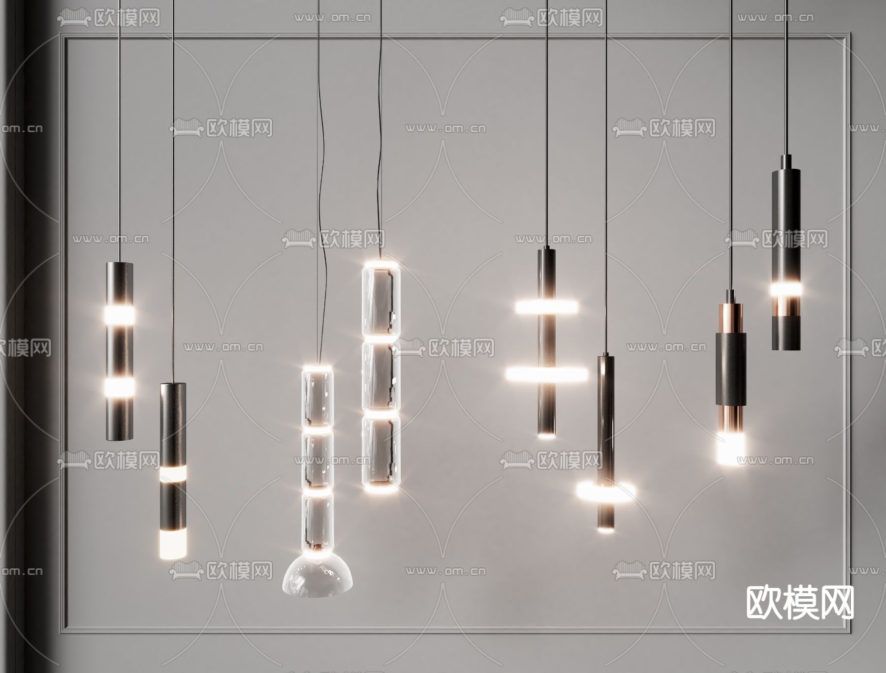 长管小吊灯3d模型下载