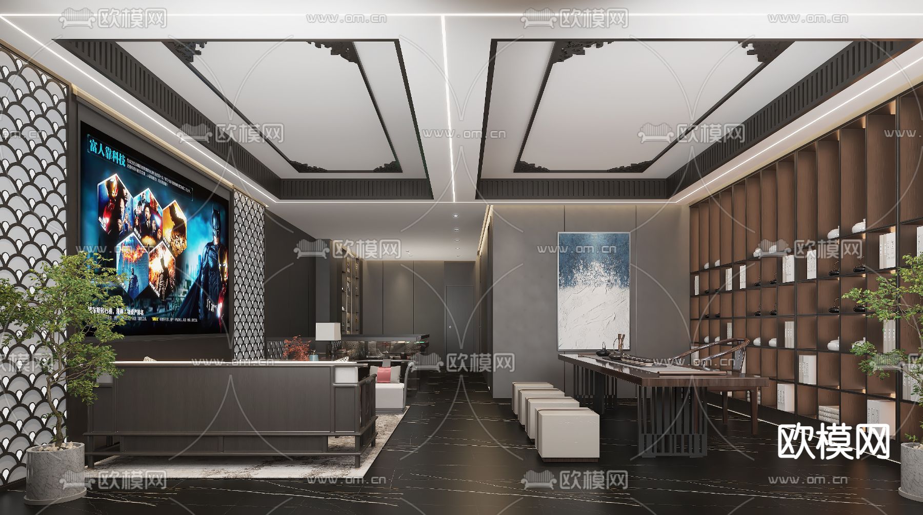 会所茶室 会客室3d模型下载（渲染图1）