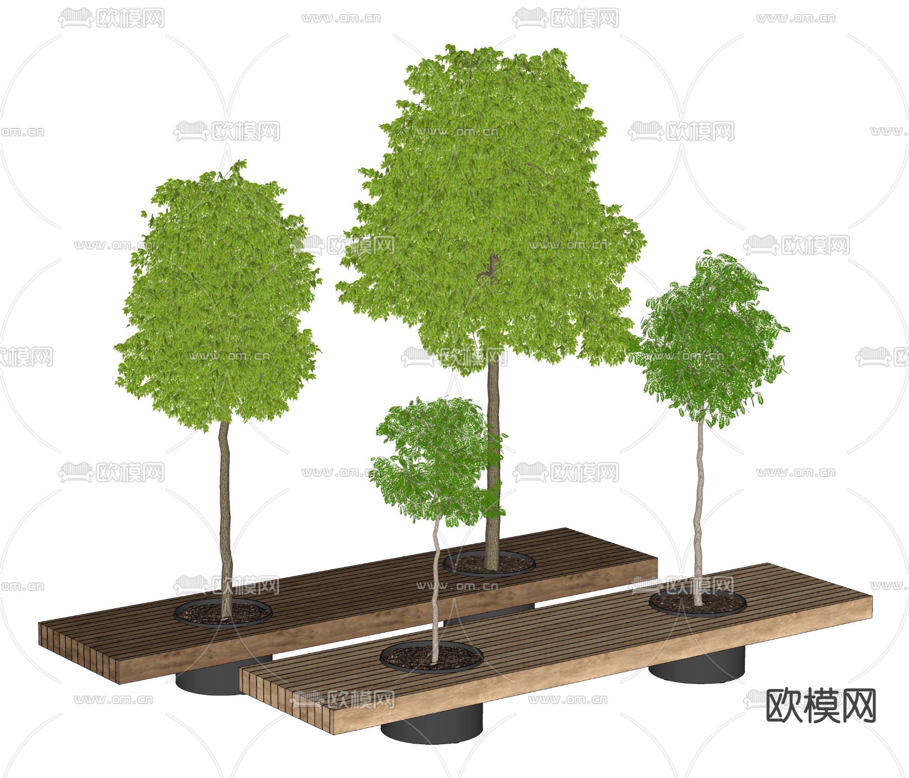 现代公共座椅树池su模型下载（渲染图2）