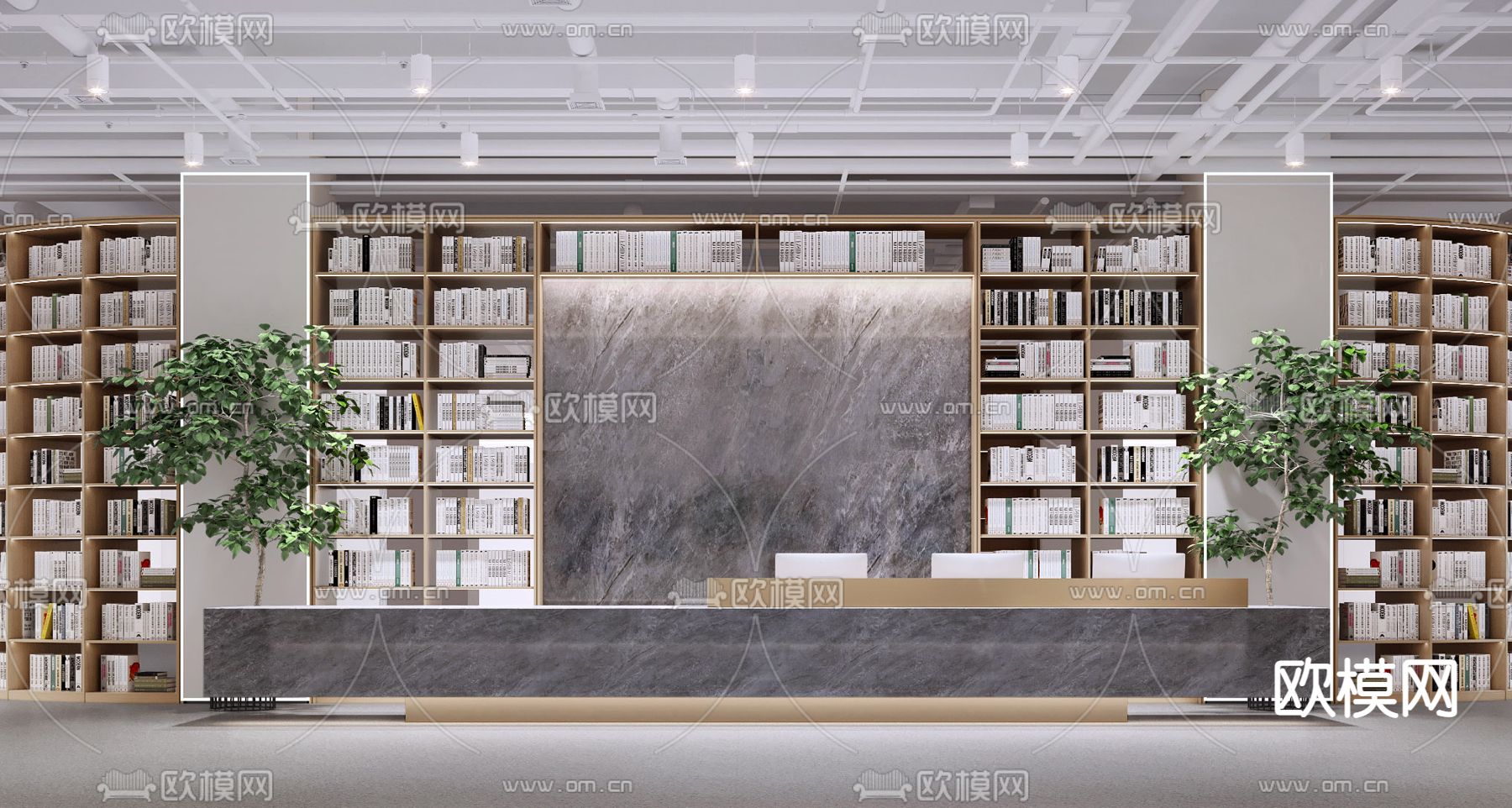 新中式图书馆su模型下载（渲染图6）
