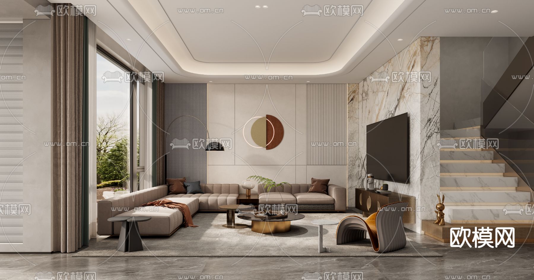 侘寂风客厅 餐厅3d模型下载（渲染图1）