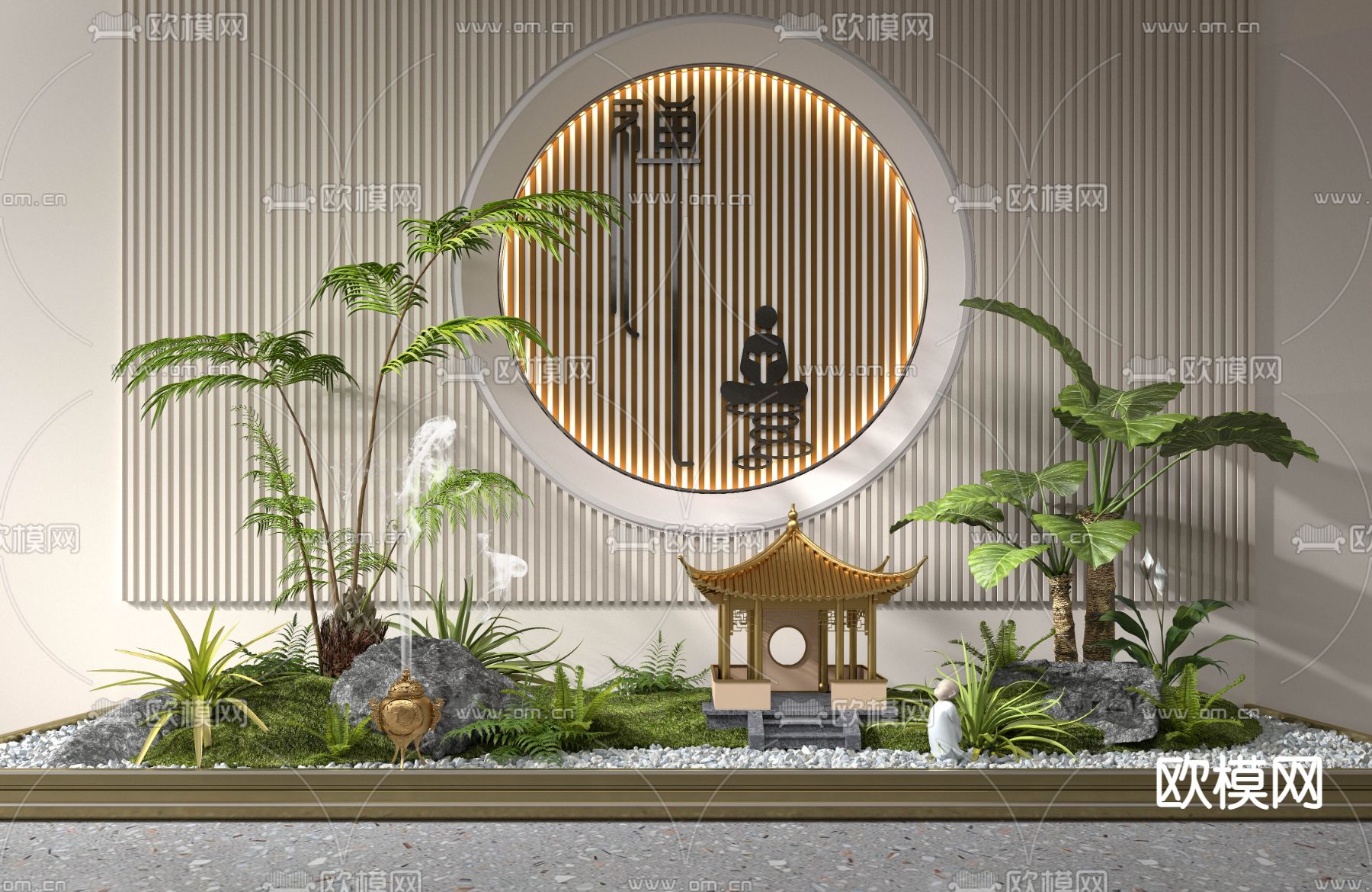 室内景观小品 植物堆su模型下载（渲染图1）