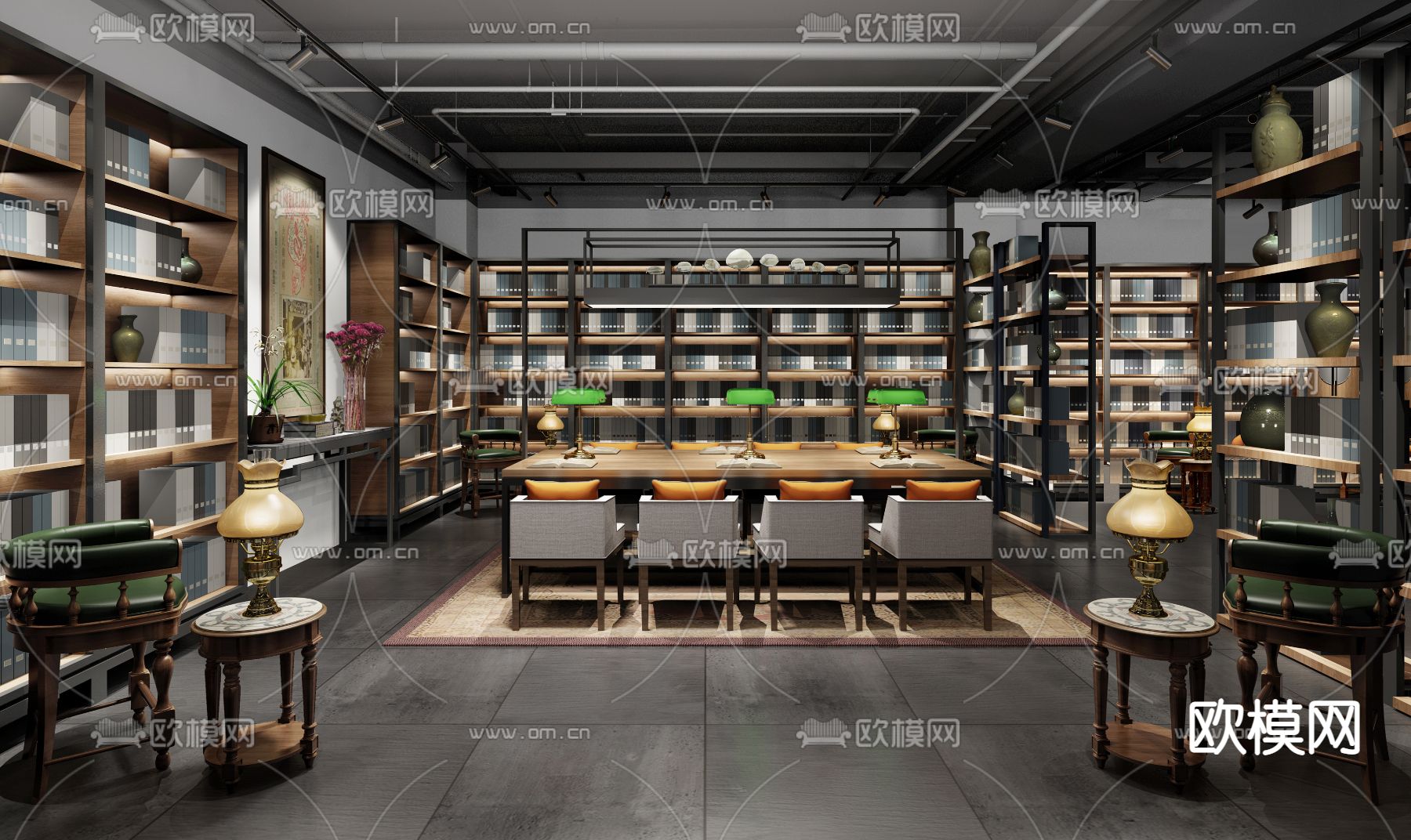 新中式图书馆su模型下载（渲染图2）