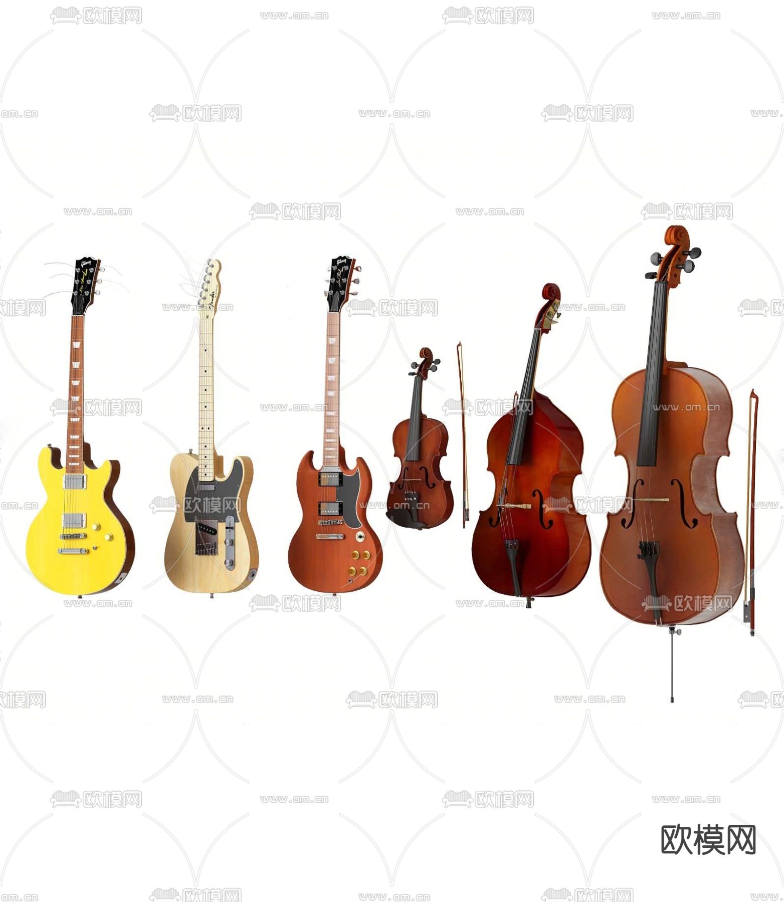 吉他 小提琴 大提琴su模型下载（渲染图1）